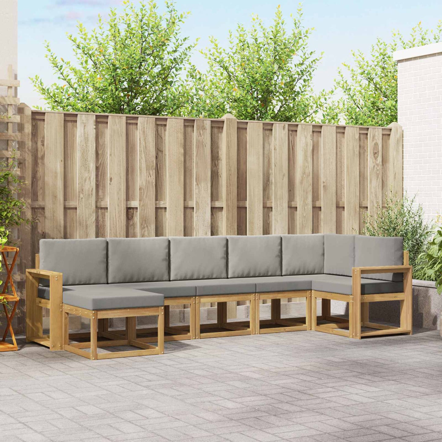Buiten bankenset met kussen 7 pcs Wit en Lichtgrijs