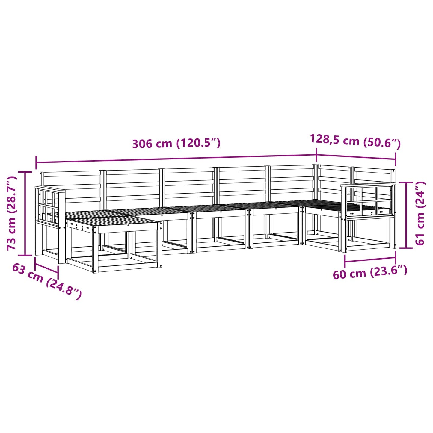 Buiten bankenset 7 pcs Wit Massief Acaciahout