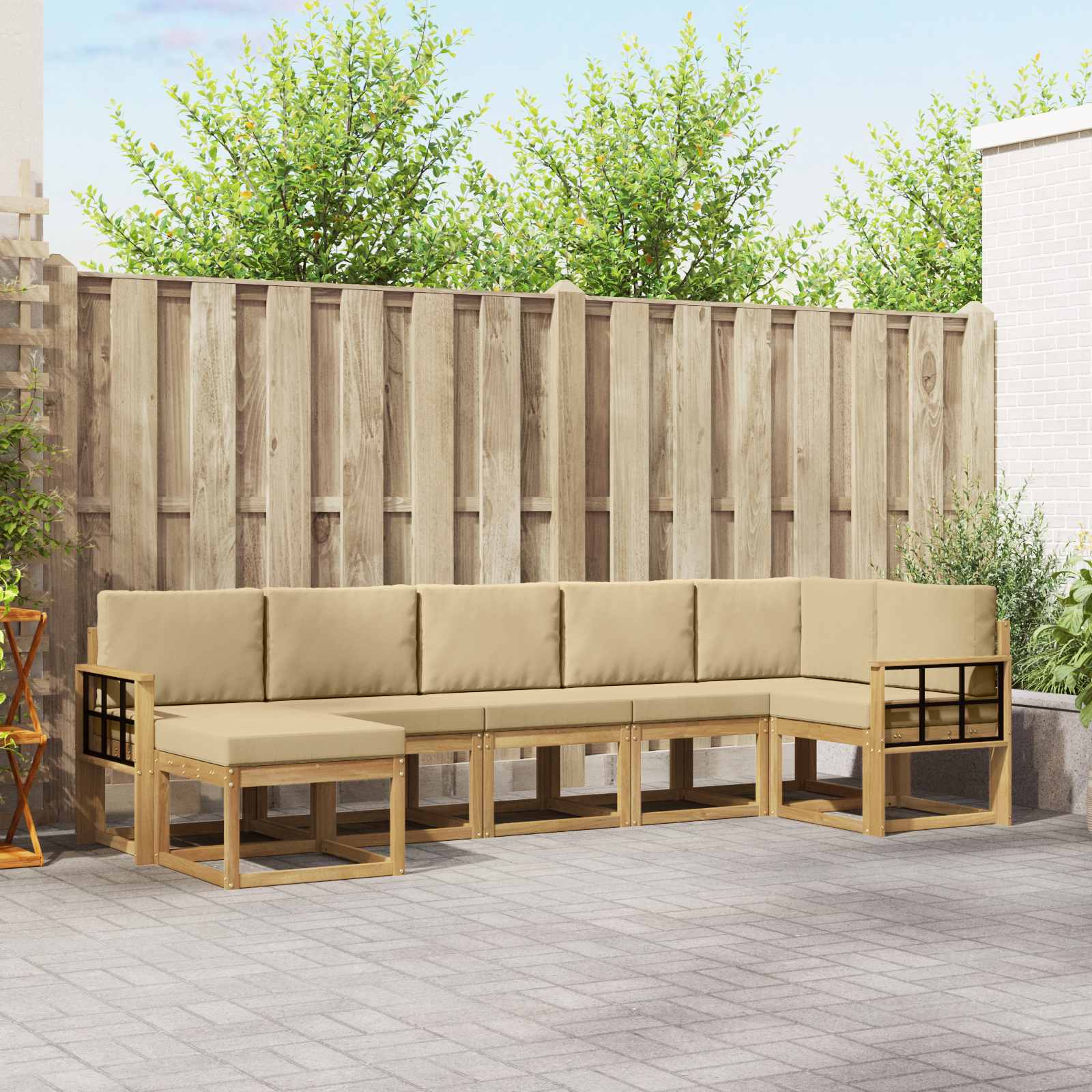 Buiten bankenset met kussen 7 pcs Wit en Beige Polyester is nu te koop bij PeponiXL, paradijselijk wonen!