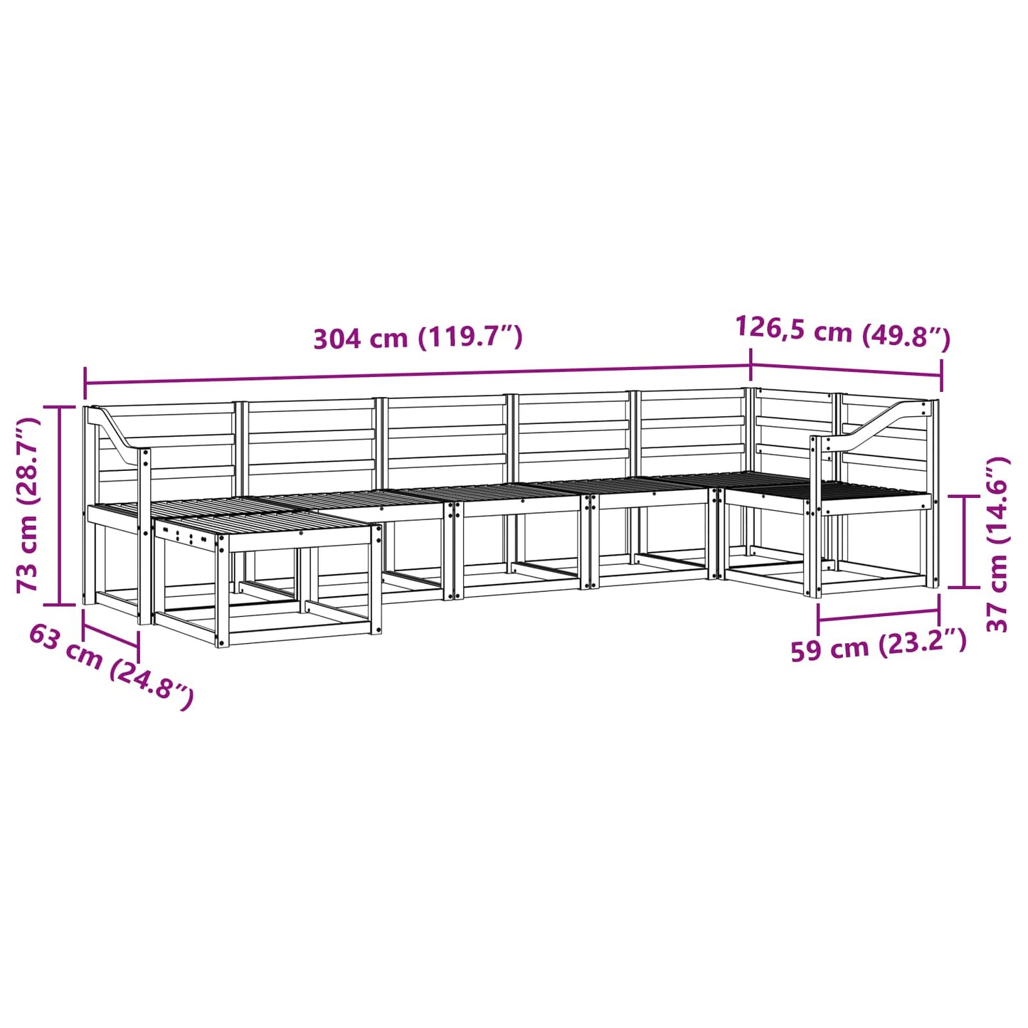 Buiten bankenset 7 pcs Wit Massief Acaciahout