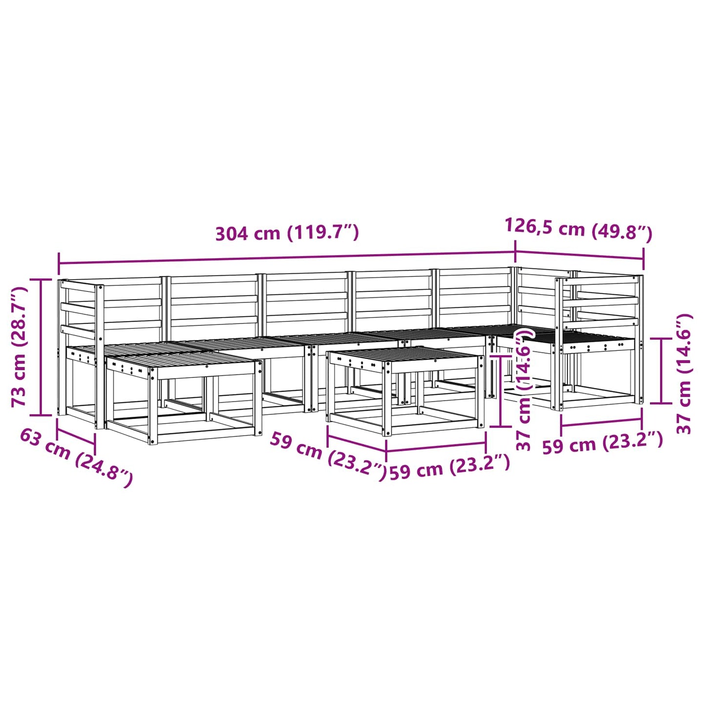 Buiten bankenset 8 pcs Wit Massief Acaciahout