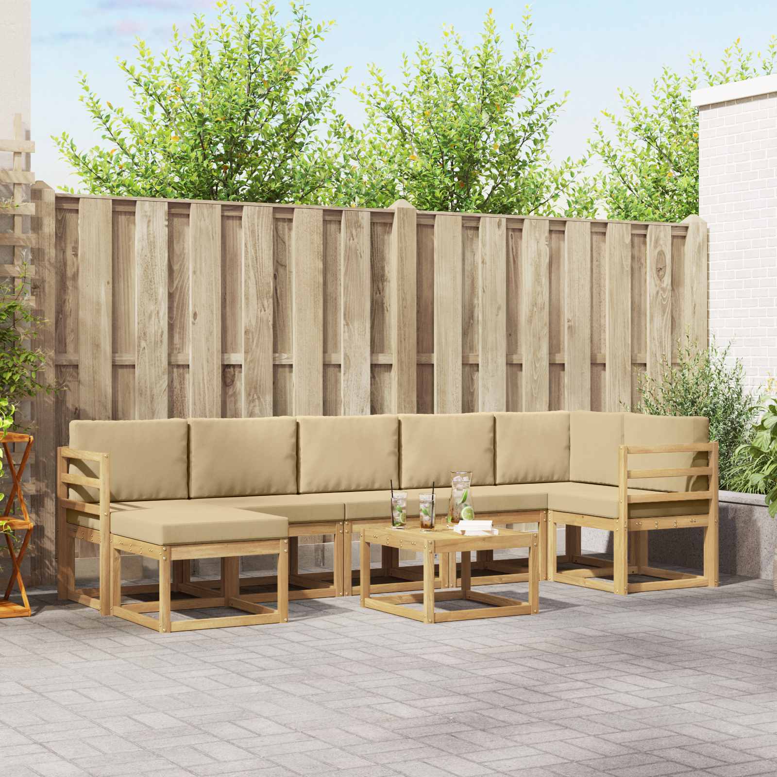 Buiten bankenset met kussen 8 pcs Wit en Beige Polyester is nu te koop bij PeponiXL, paradijselijk wonen!