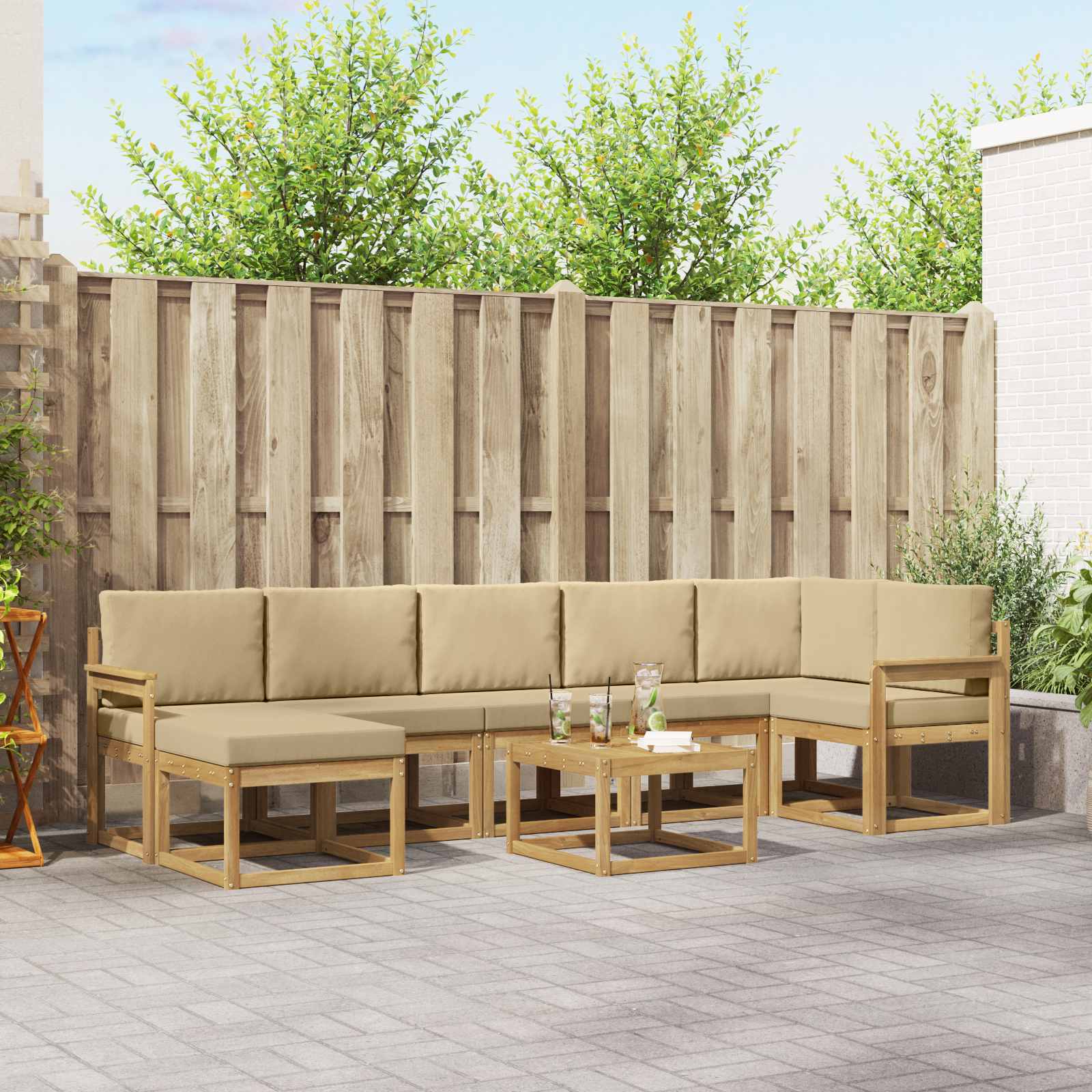 Buiten bankenset met kussen 8 pcs Wit en Beige Polyester is nu te koop bij PeponiXL, paradijselijk wonen!