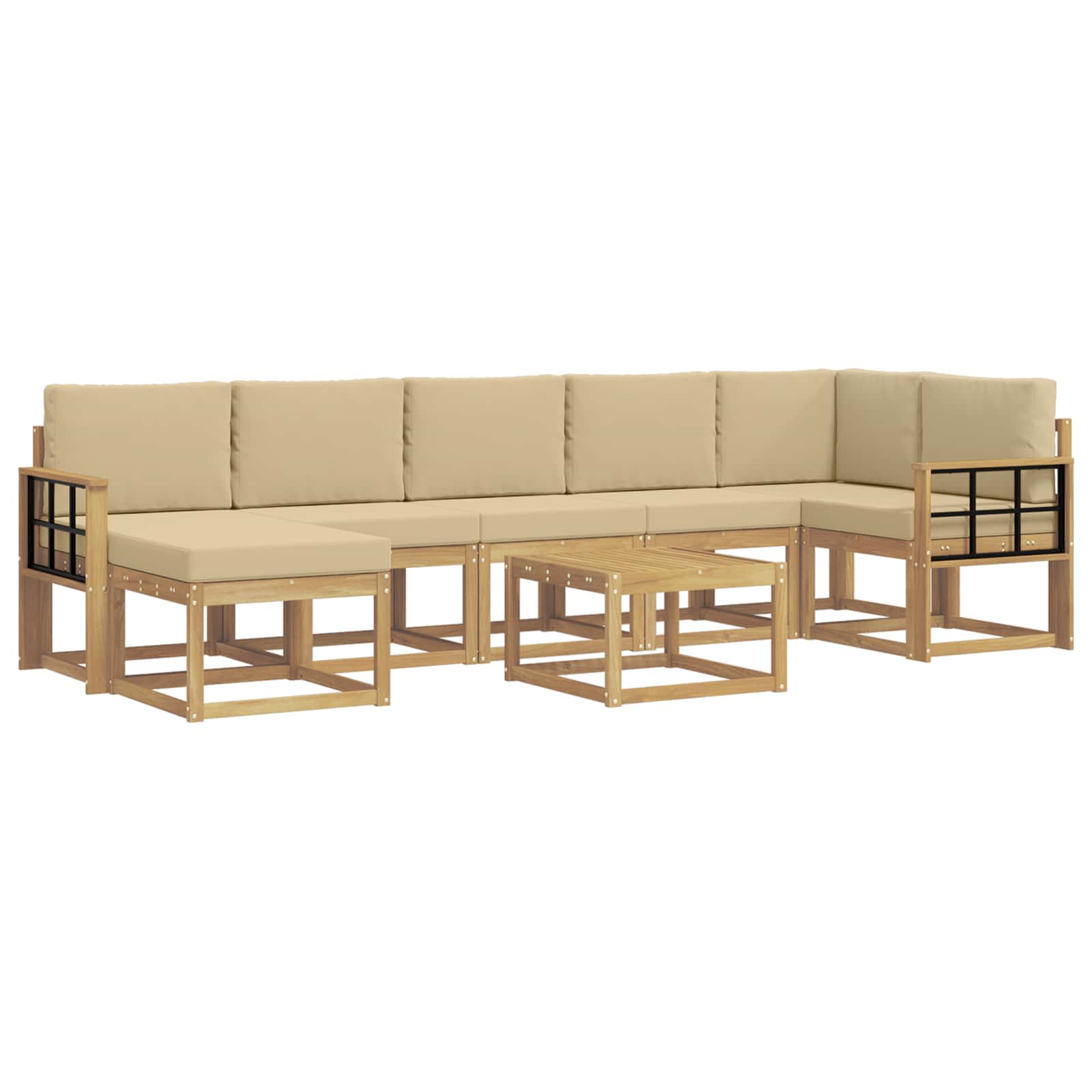 Buiten bankenset met kussen 8 pcs Wit en Beige Polyester is nu te koop bij PeponiXL, paradijselijk wonen!