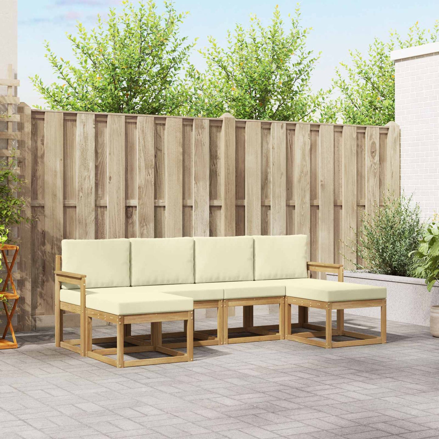 Buiten bankenset met kussen 6 pcs Wit en crèmekleurig Polyester is nu te koop bij PeponiXL, paradijselijk wonen!