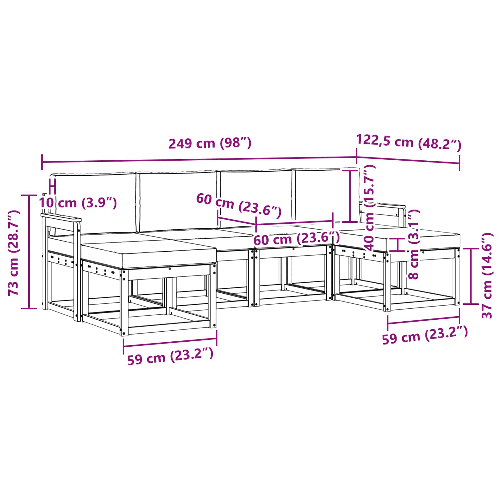 Buiten bankenset met kussen 6 pcs Wit en crèmekleurig Polyester is nu te koop bij PeponiXL, paradijselijk wonen!