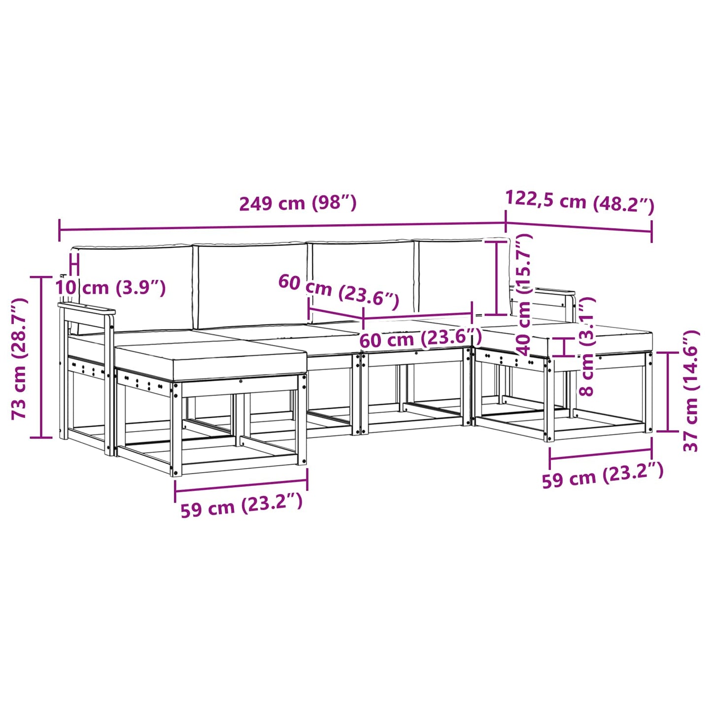 Buiten bankenset 6 pcs Wit en antracietkleurig Polyester is nu te koop bij PeponiXL, paradijselijk wonen!