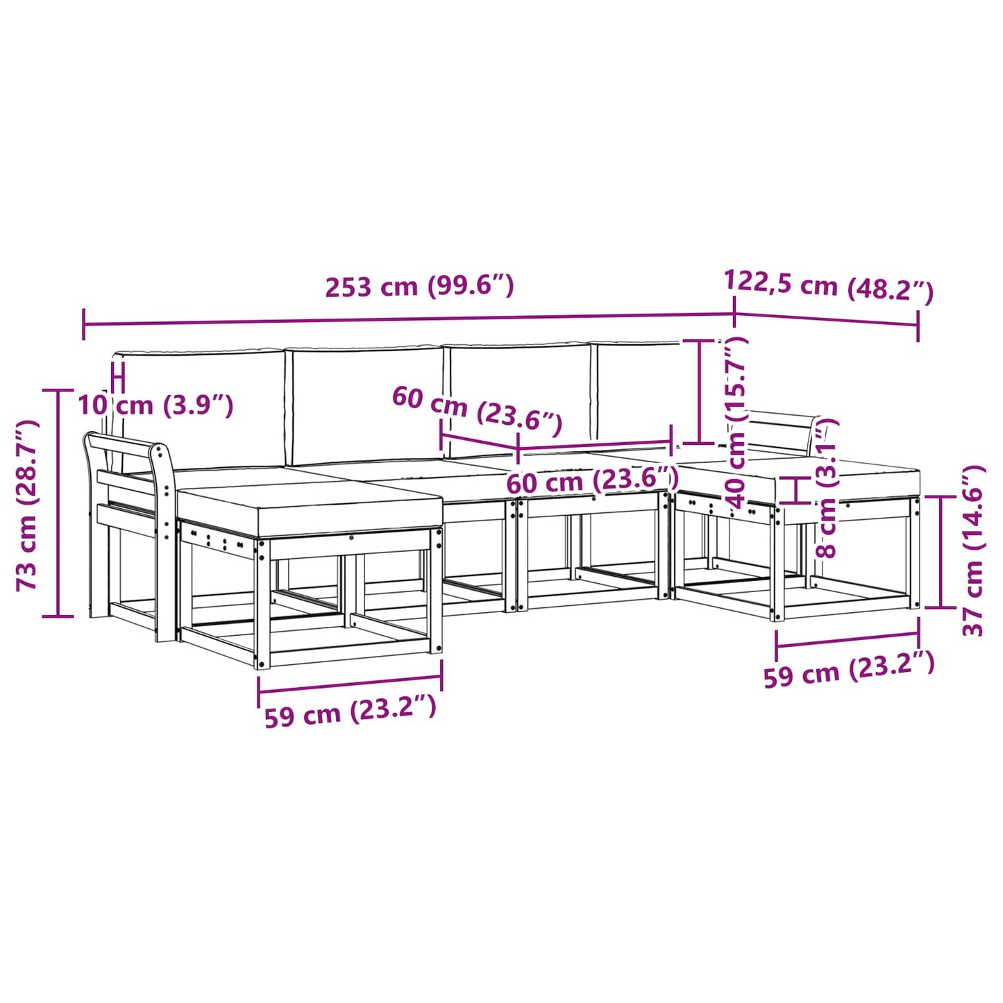 Buiten bankenset 6 pcs Wit en antracietkleurig Polyester is nu te koop bij PeponiXL, paradijselijk wonen!