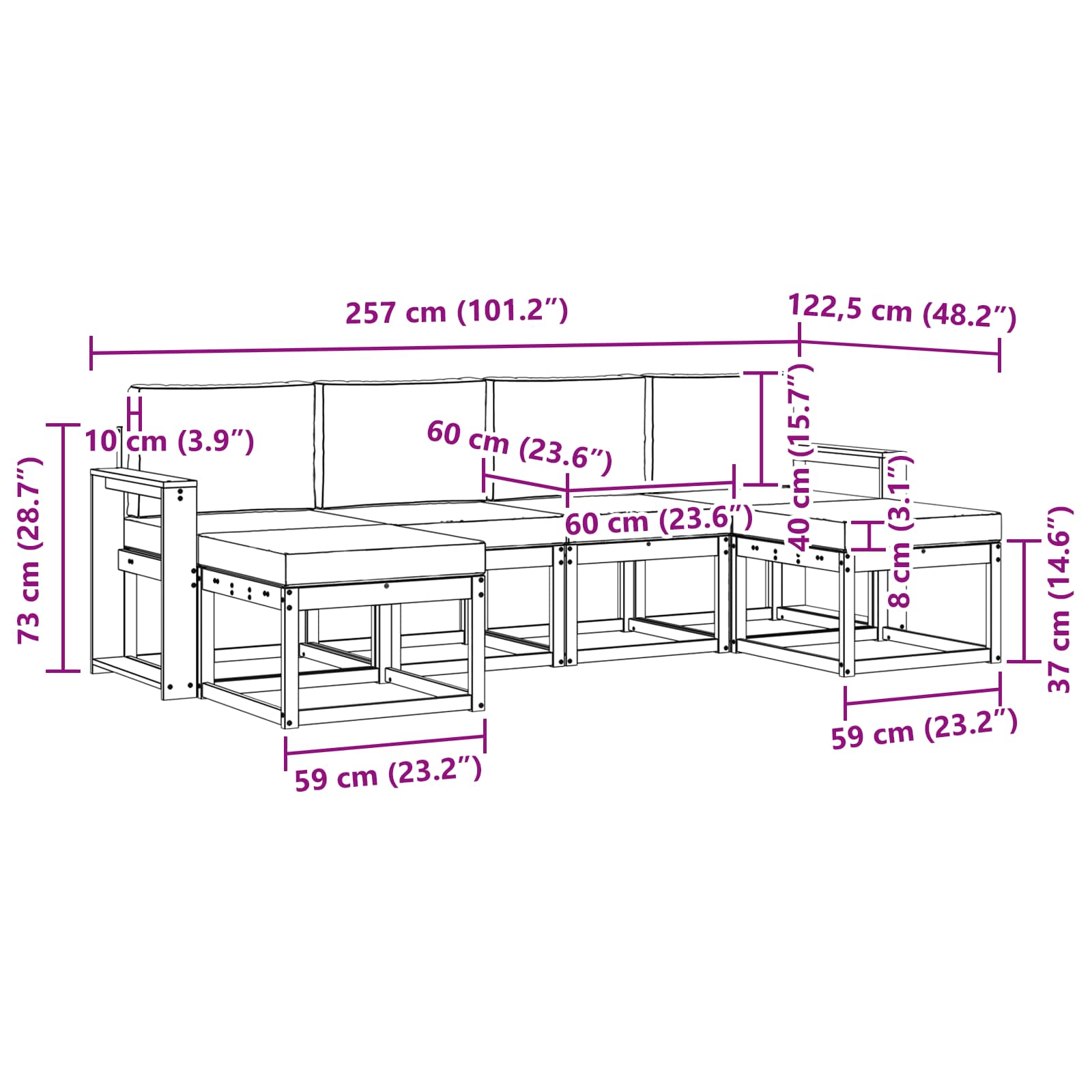 Buiten bankenset met kussen 6 pcs Wit en crèmekleurig Polyester is nu te koop bij PeponiXL, paradijselijk wonen!