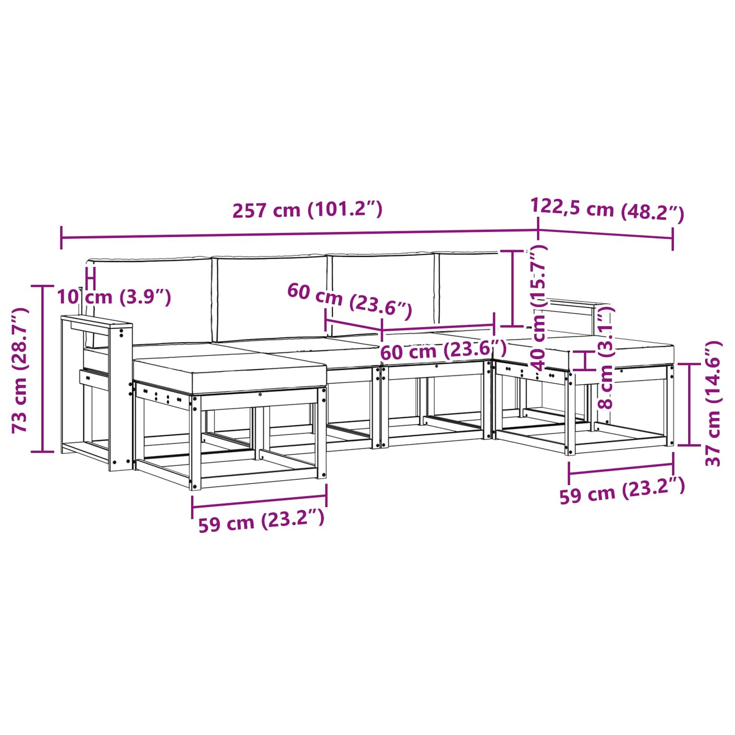 Buiten bankenset 6 pcs Wit en antracietkleurig Polyester is nu te koop bij PeponiXL, paradijselijk wonen!