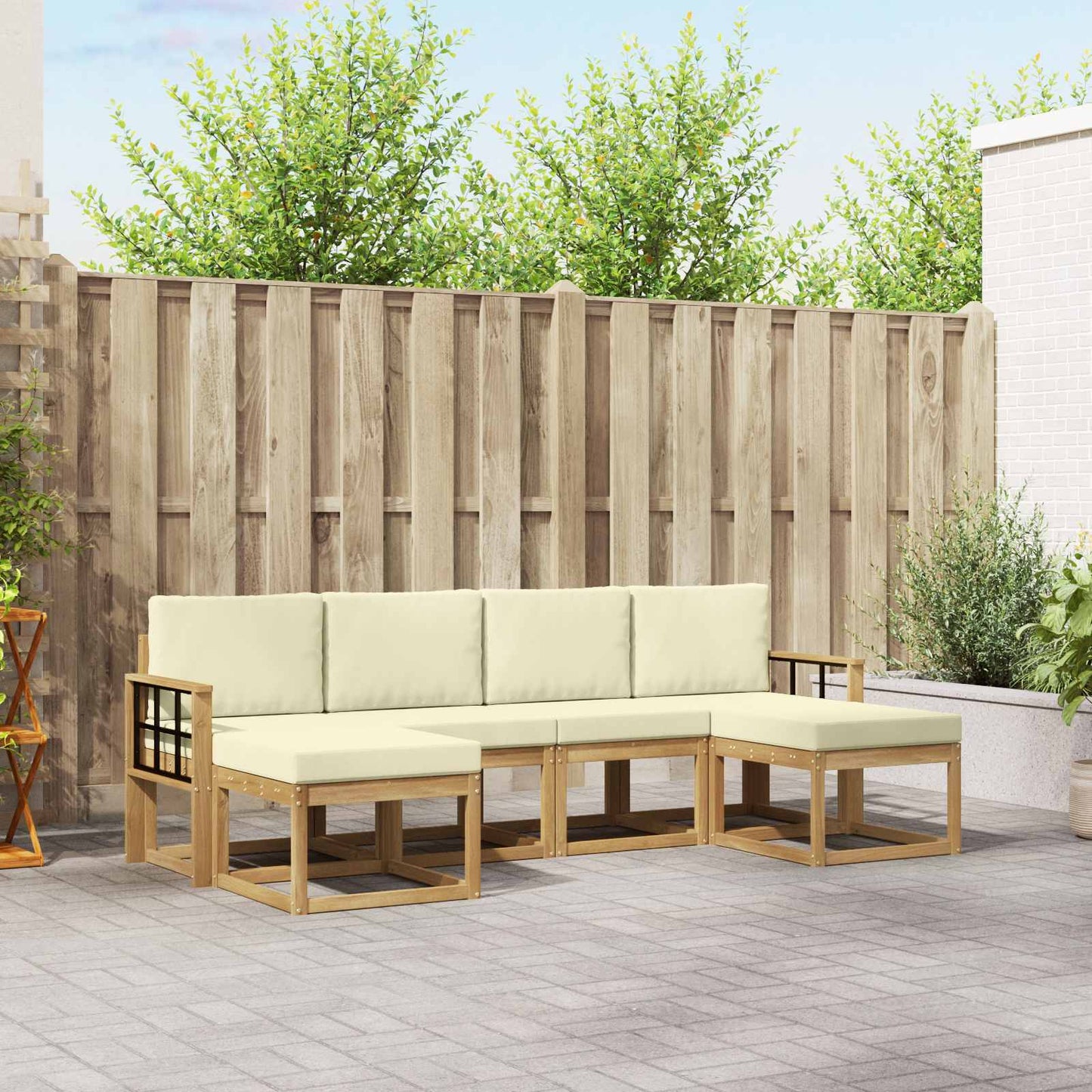 Buiten bankenset met kussen 6 pcs Wit en crèmekleurig Polyester is nu te koop bij PeponiXL, paradijselijk wonen!