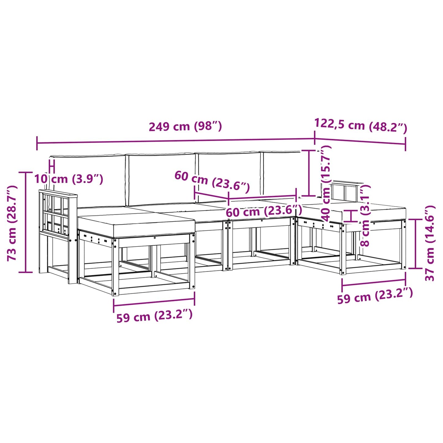 Buiten bankenset 6 pcs Wit en antracietkleurig Polyester is nu te koop bij PeponiXL, paradijselijk wonen!