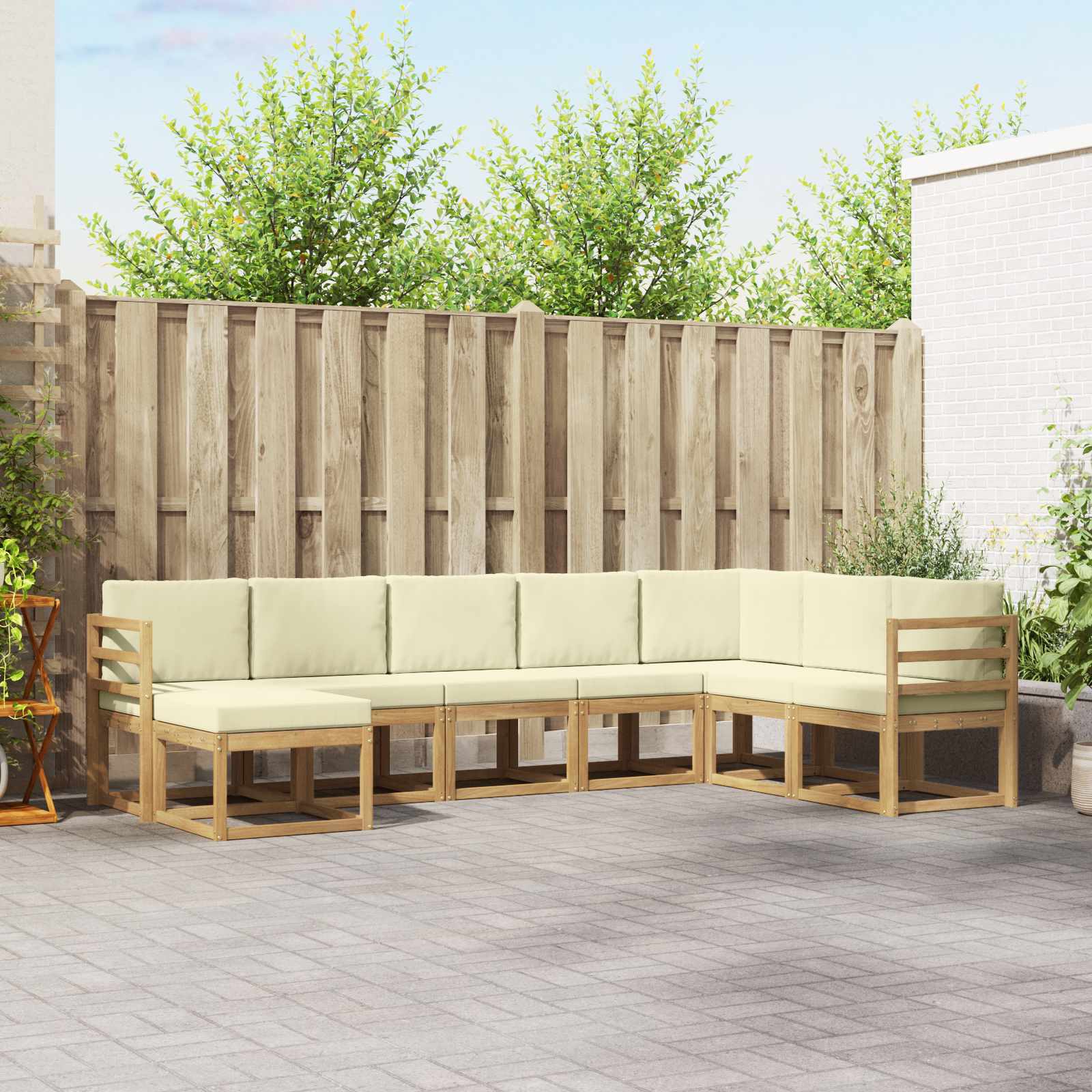 Buiten bankenset met kussen 8 pcs Wit en crèmekleurig is nu te koop bij PeponiXL, paradijselijk wonen!