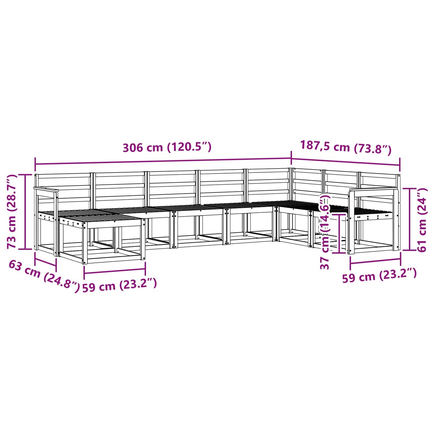 Buiten bankenset 8 pcs Wit Massief Acaciahout