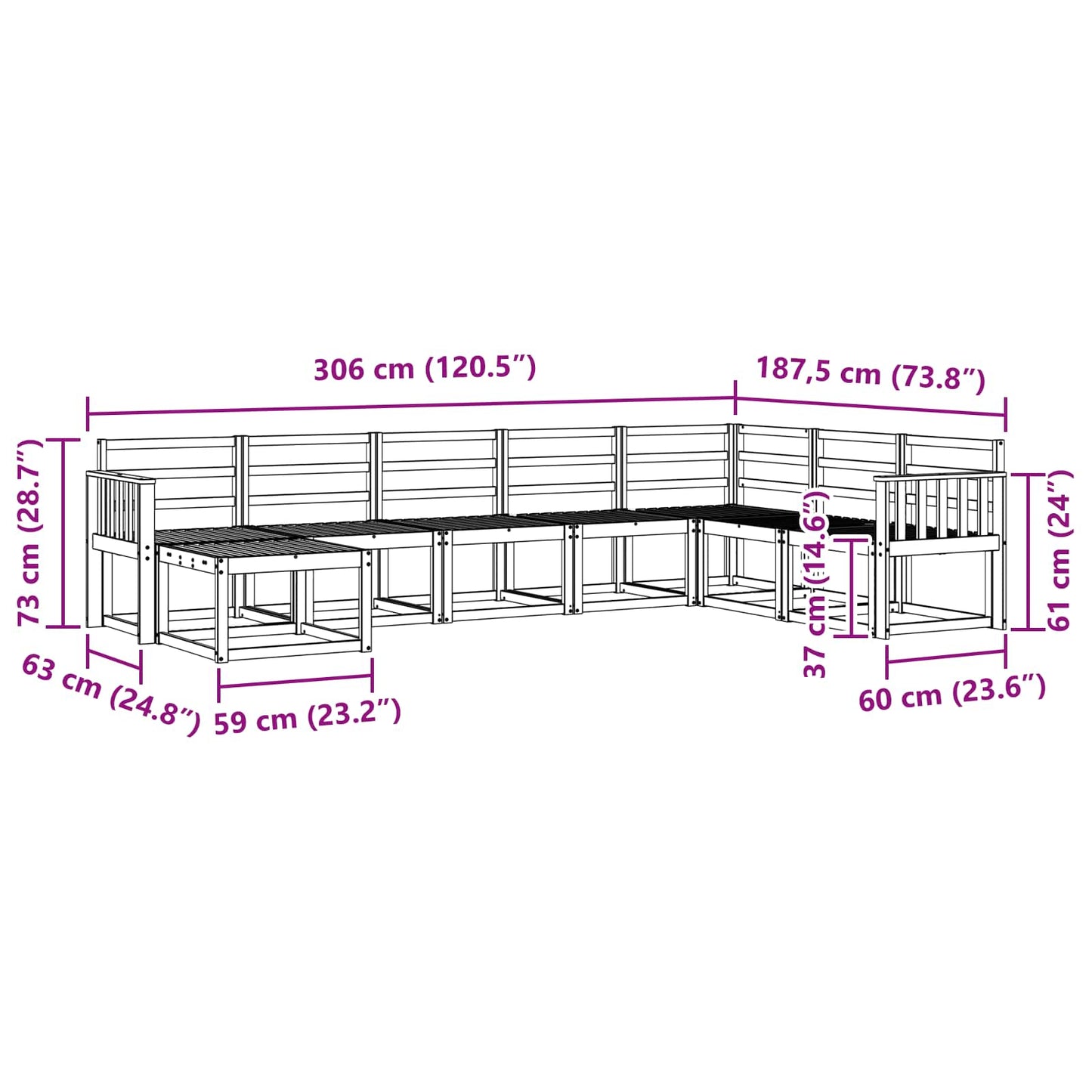 Buiten bankenset 8 pcs Wit Massief Acaciahout