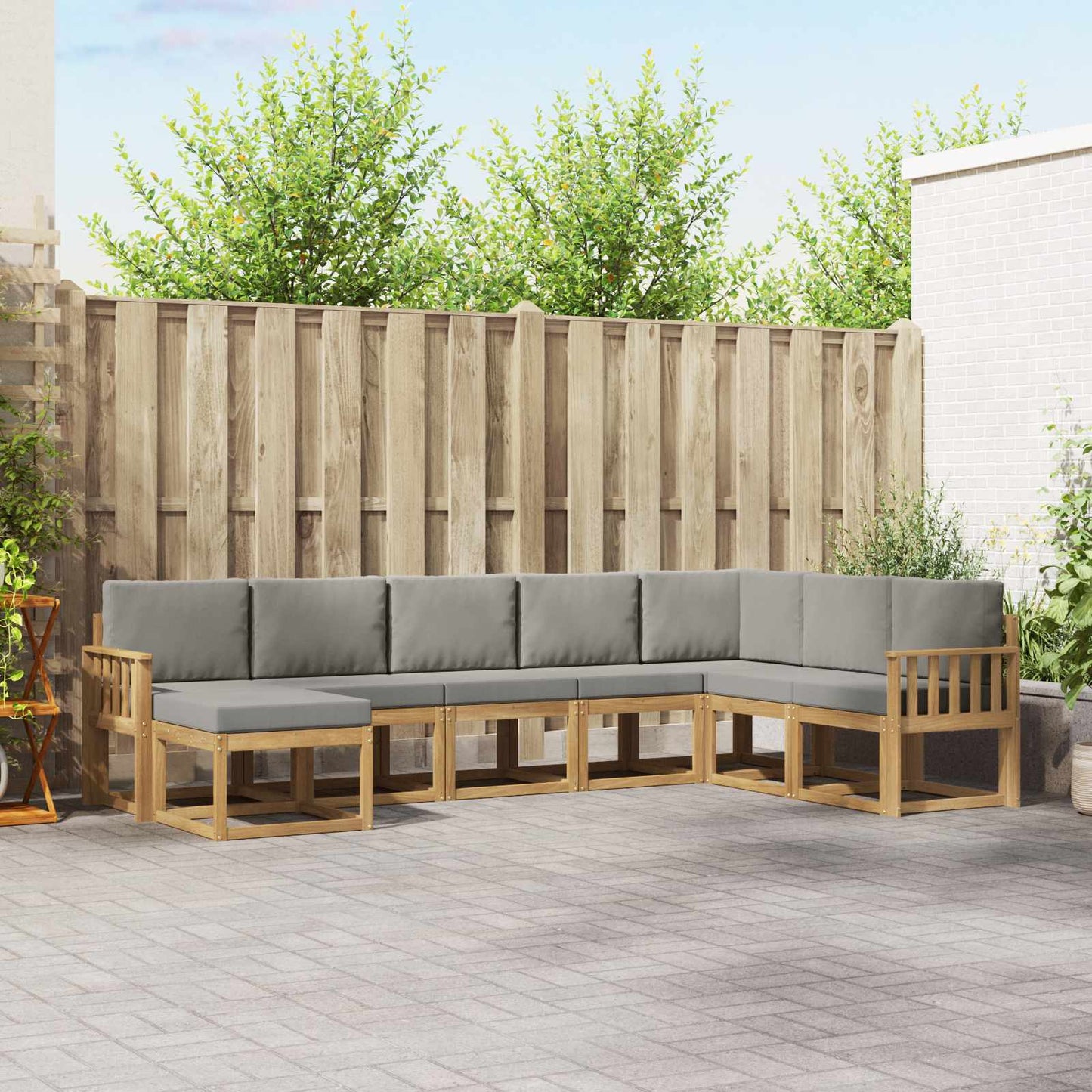 Buiten bankenset met kussen 8 pcs Wit en Lichtgrijs