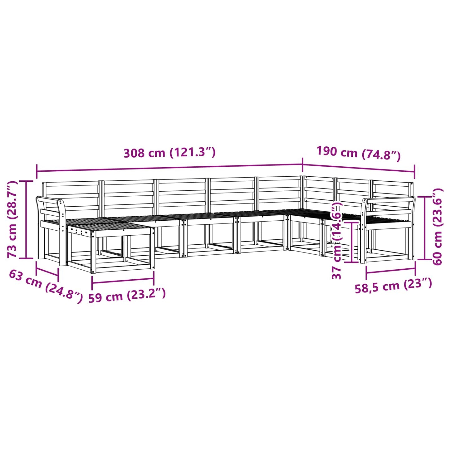 Buiten bankenset 8 pcs Wit Massief Acaciahout