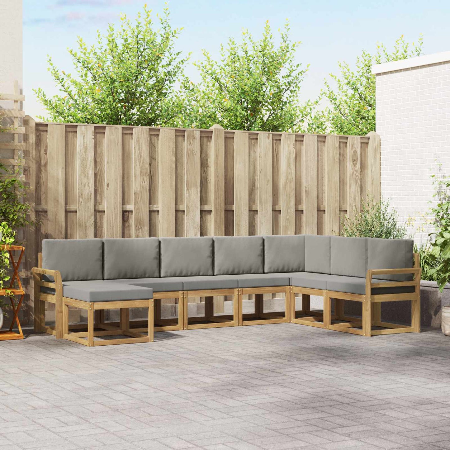 Buiten bankenset met kussen 8 pcs Wit en Lichtgrijs