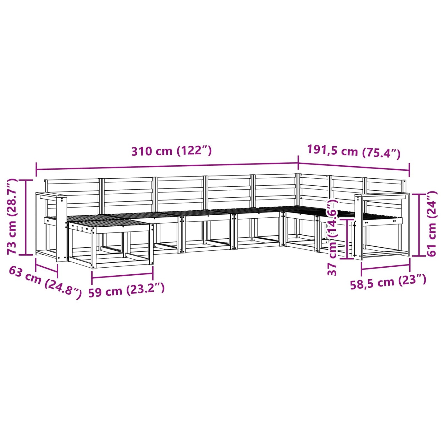Buiten bankenset 8 pcs Wit Massief Acaciahout