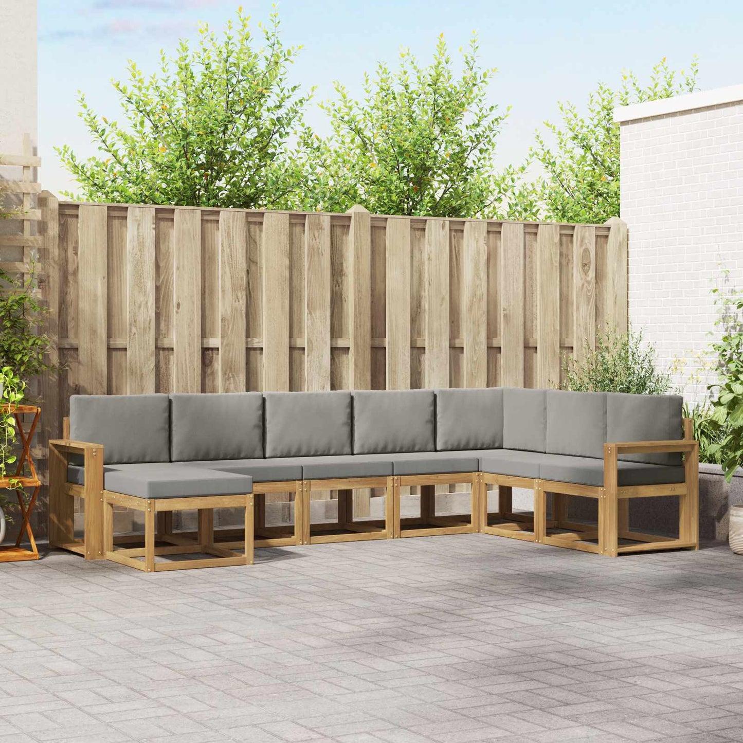 Buiten bankenset met kussen 8 pcs Wit en Lichtgrijs