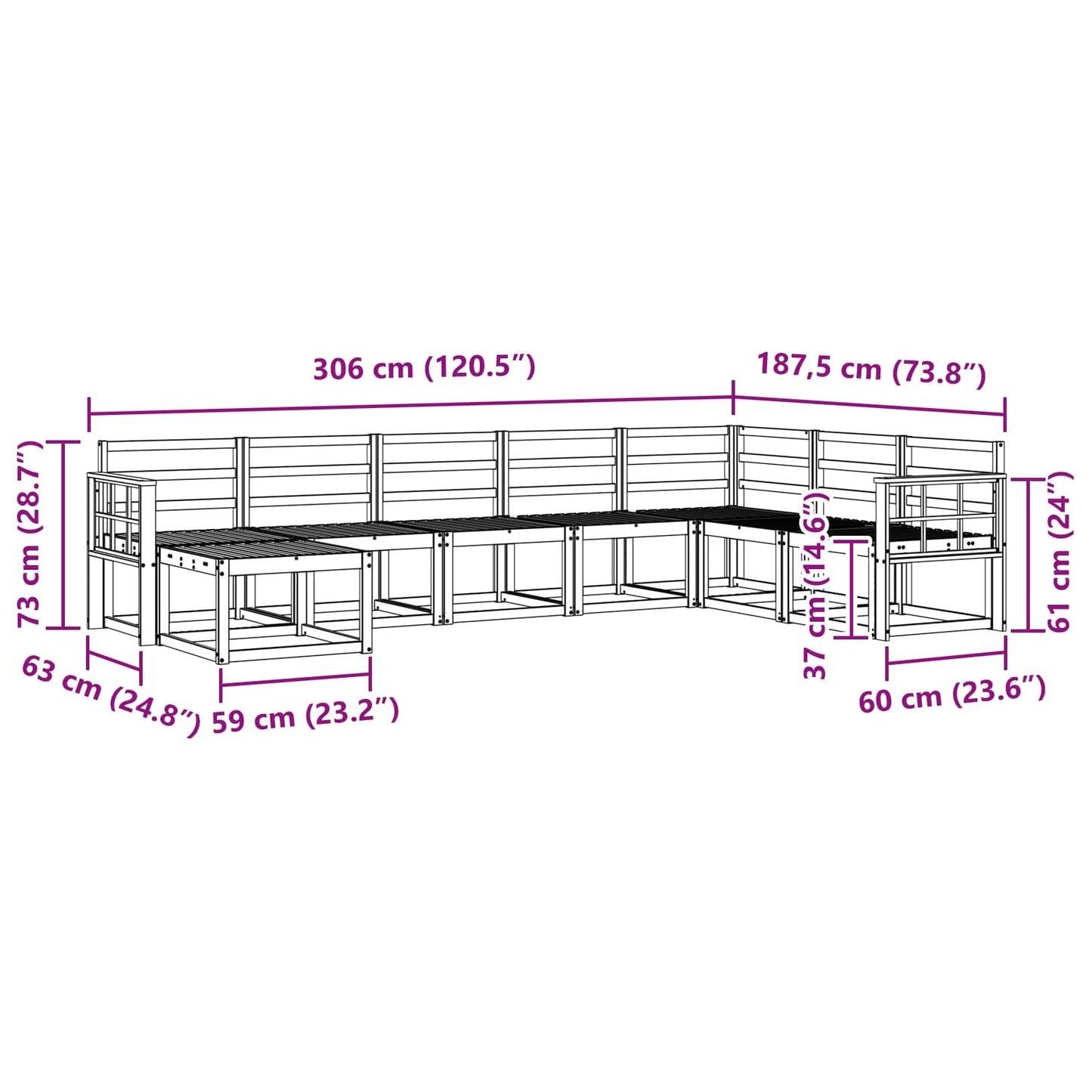 Buiten bankenset 8 pcs Wit Massief Acaciahout