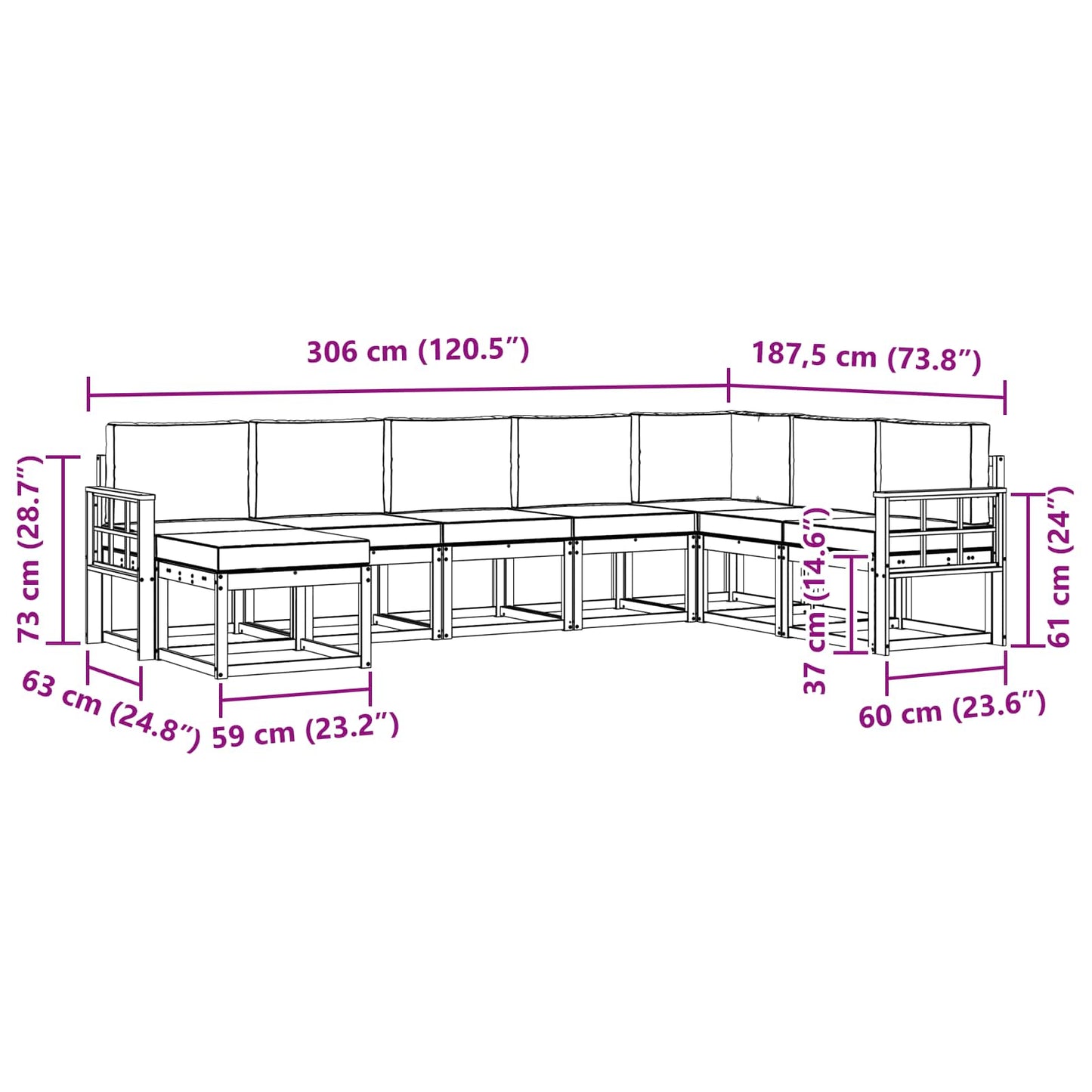 Buiten bankenset met kussen 8 pcs Wit en Lichtgrijs
