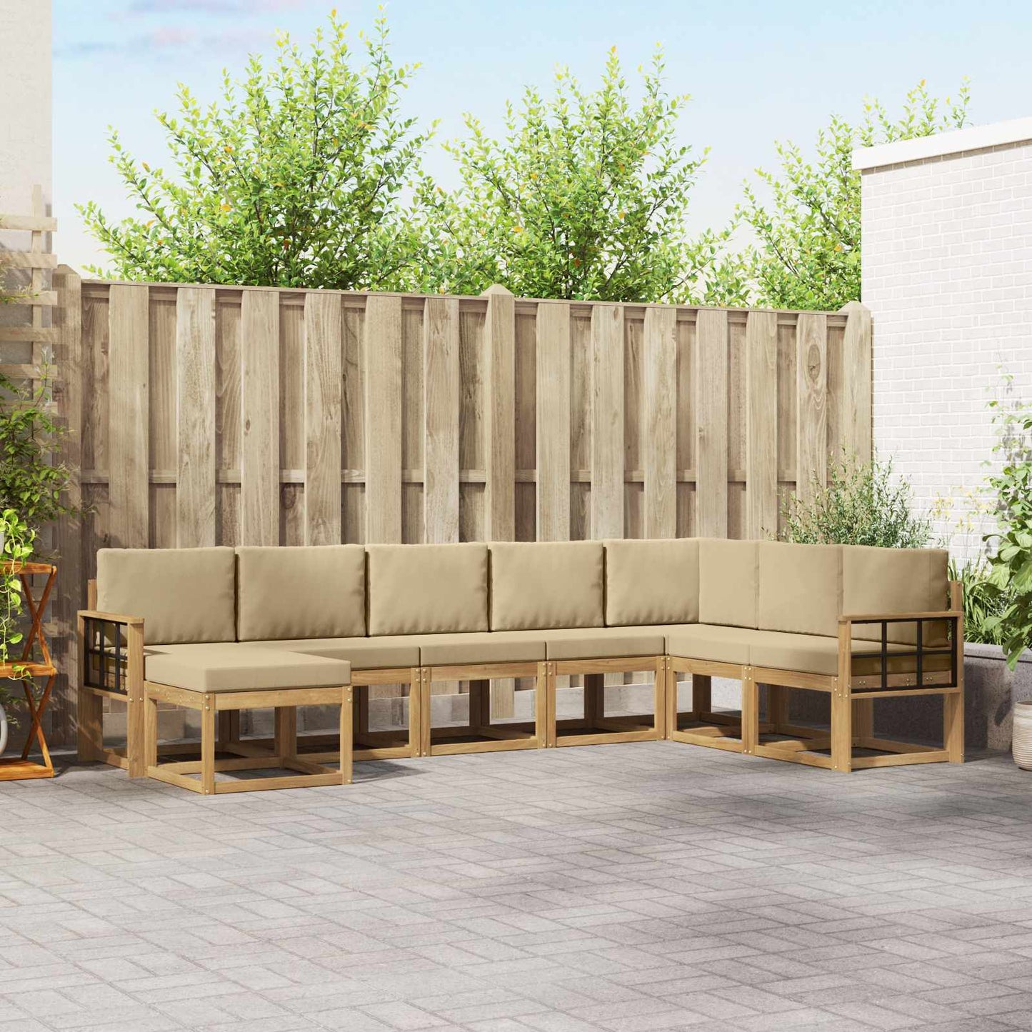 Buiten bankenset met kussen 8 pcs Wit en Beige is nu te koop bij PeponiXL, paradijselijk wonen!