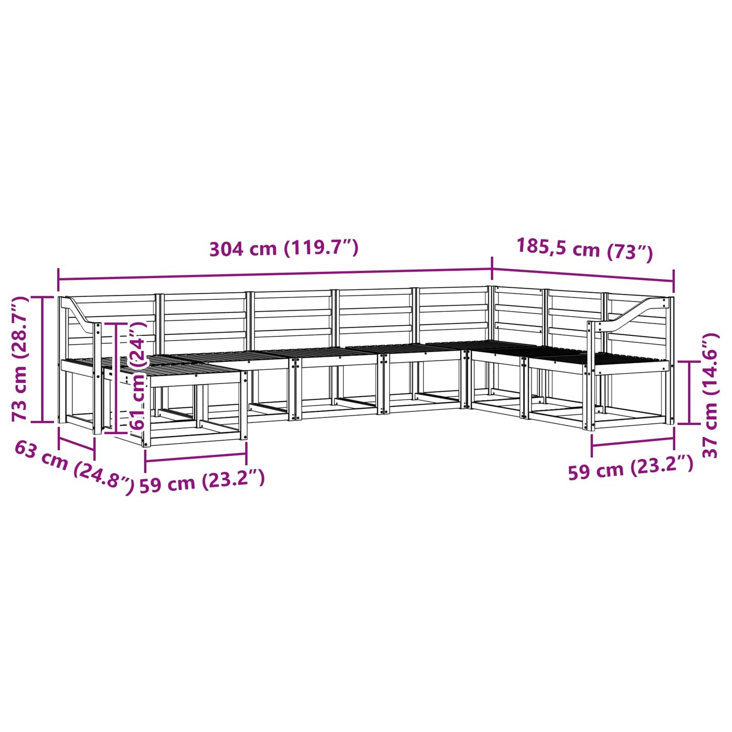 Buiten bankenset 8 pcs Wit Massief Acaciahout