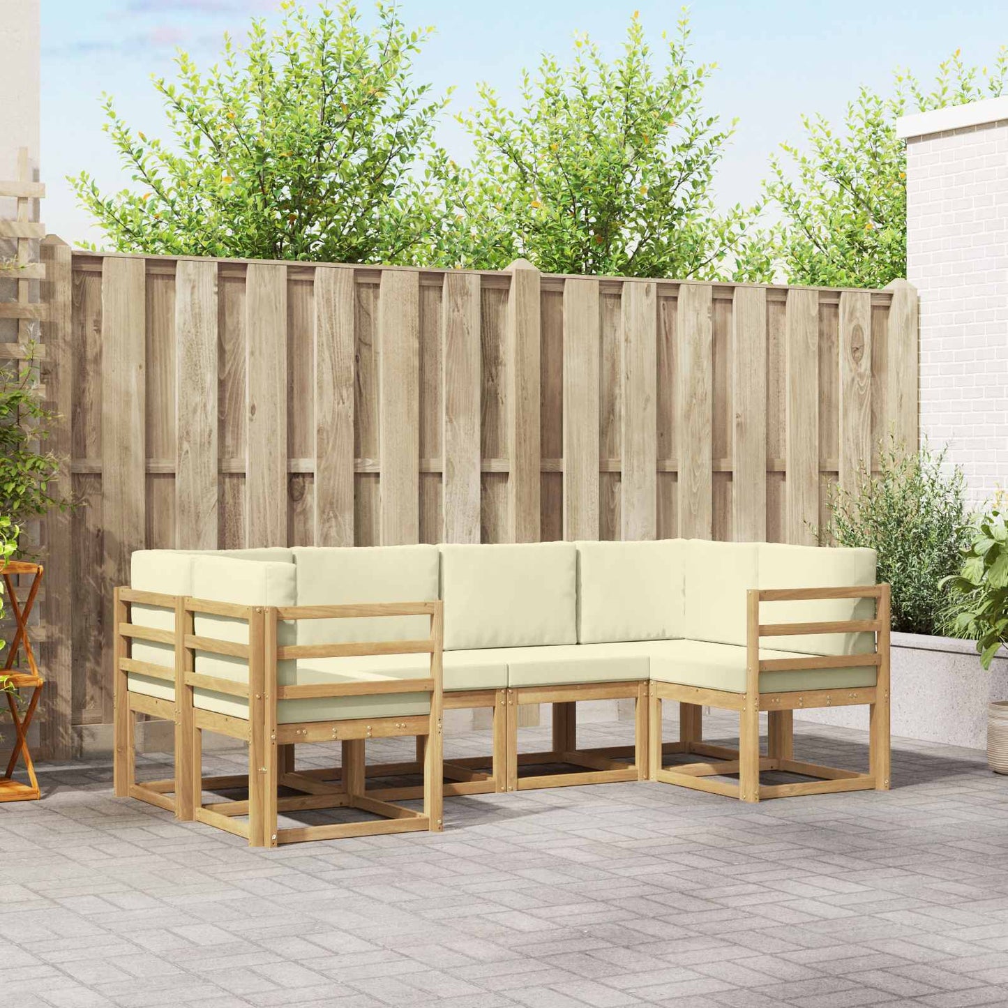 Buiten bankenset met kussen 6 pcs Wit en crèmekleurig is nu te koop bij PeponiXL, paradijselijk wonen!