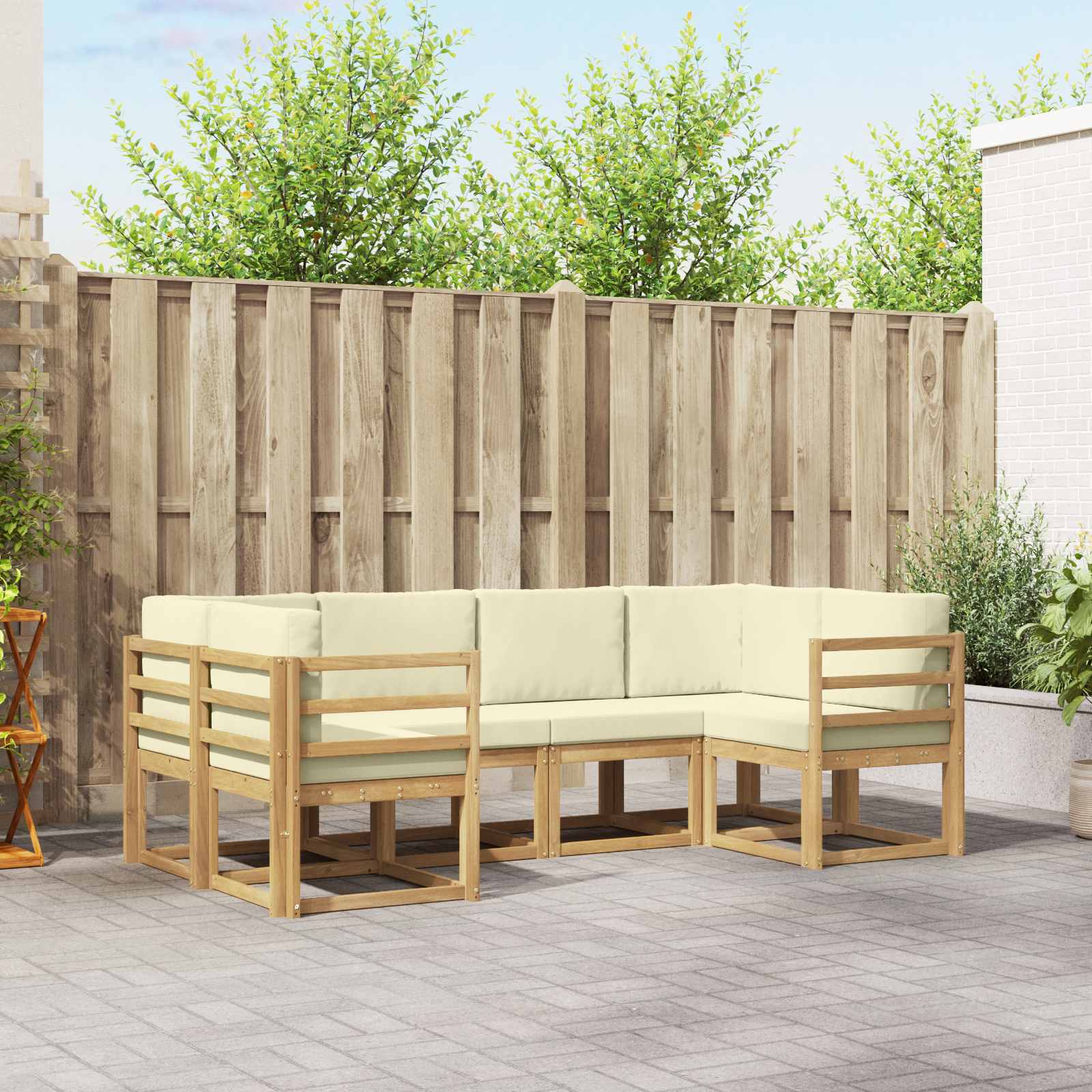 Buiten bankenset met kussen 6 pcs Wit en crèmekleurig is nu te koop bij PeponiXL, paradijselijk wonen!