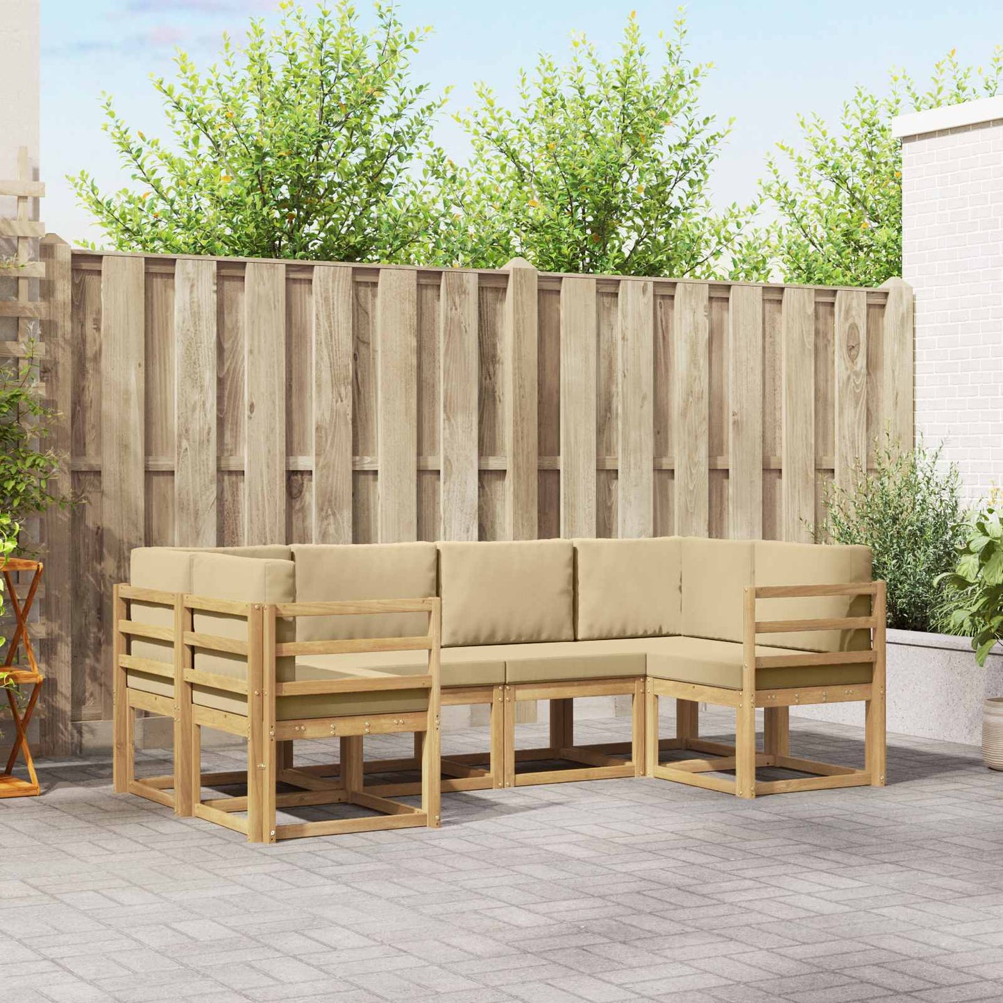 Buiten bankenset met kussen 6 pcs Wit en Beige is nu te koop bij PeponiXL, paradijselijk wonen!