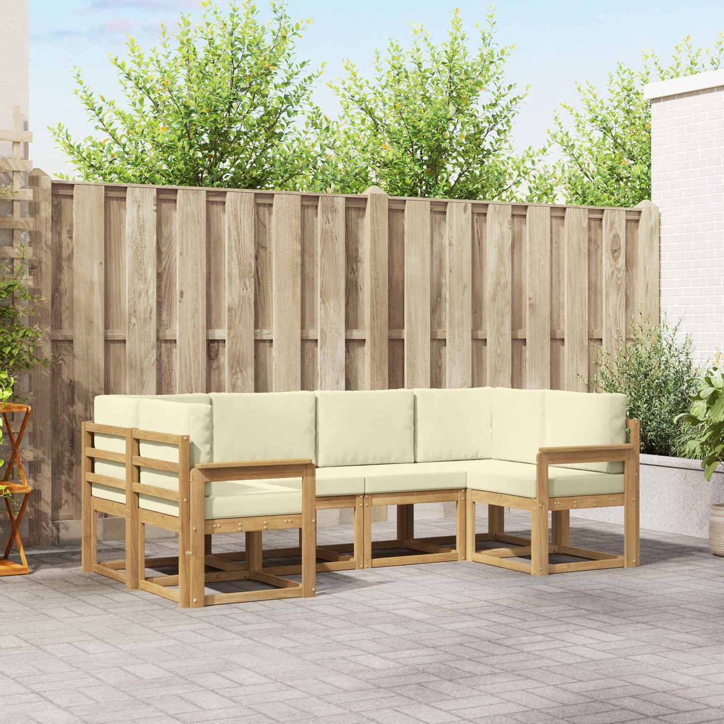 Buiten bankenset met kussen 6 pcs Wit en crèmekleurig is nu te koop bij PeponiXL, paradijselijk wonen!