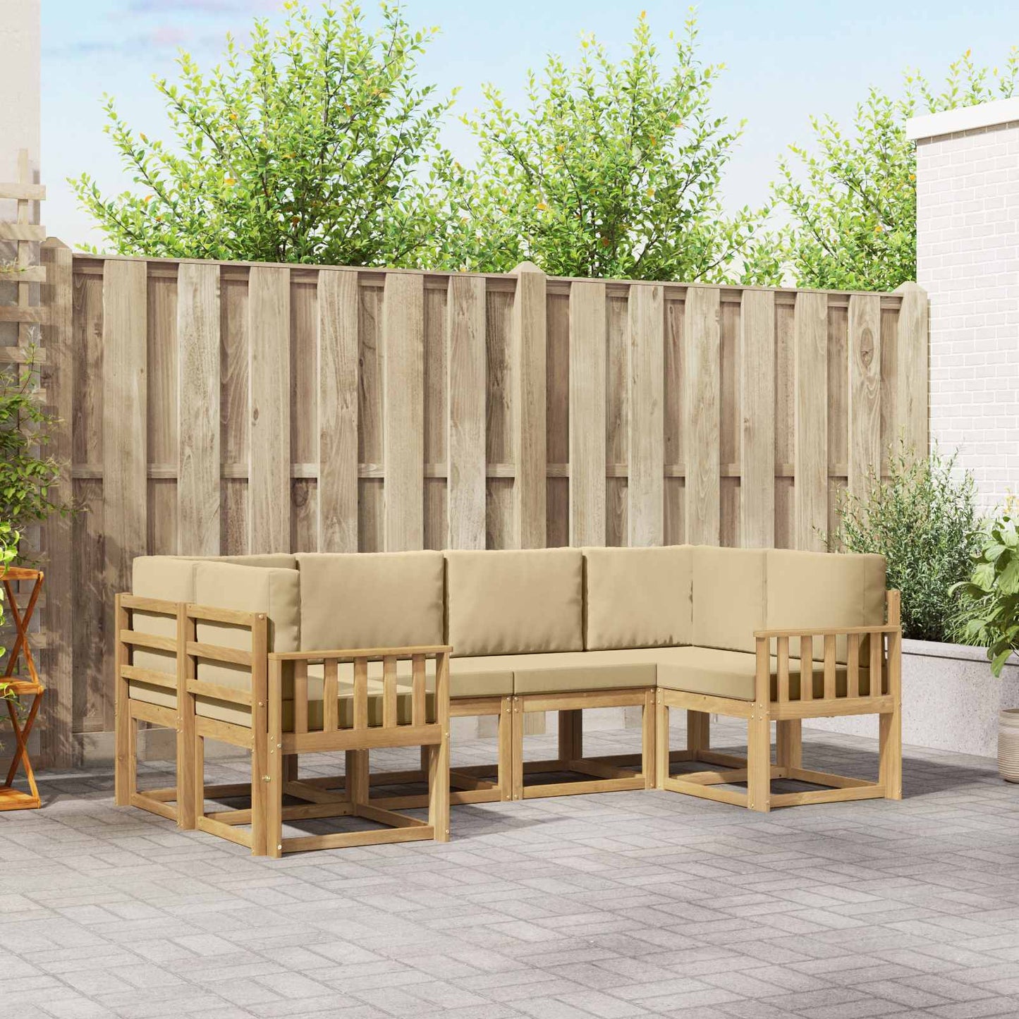 Buiten bankenset met kussen 6 pcs Wit en Beige is nu te koop bij PeponiXL, paradijselijk wonen!