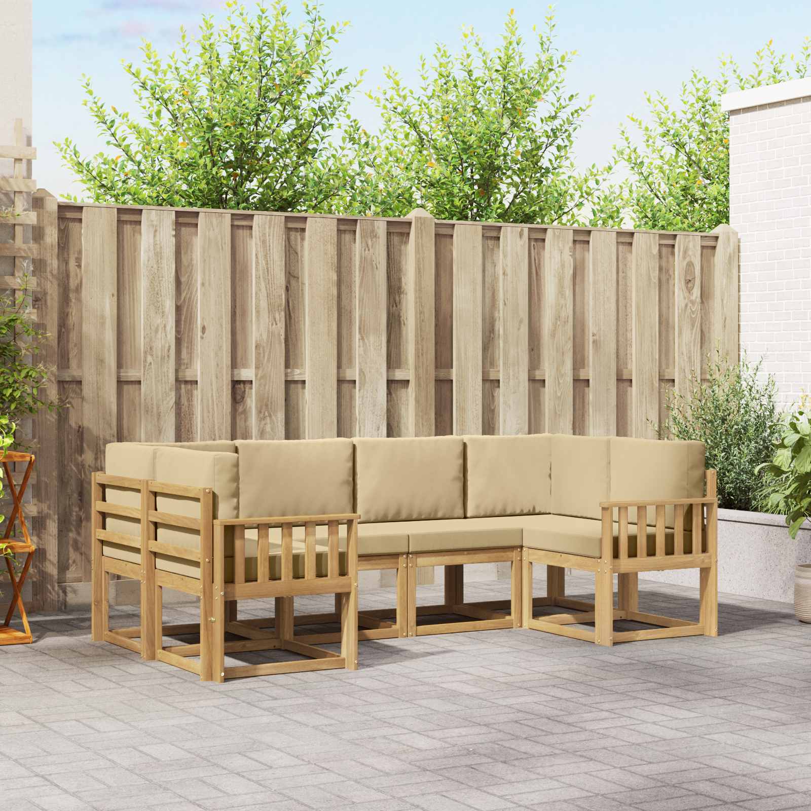 Buiten bankenset met kussen 6 pcs Wit en Beige is nu te koop bij PeponiXL, paradijselijk wonen!