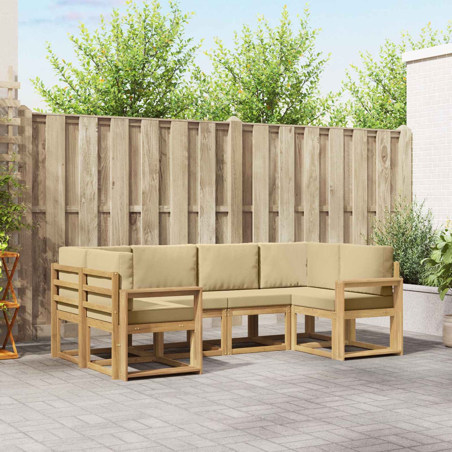 Buiten bankenset met kussen 6 pcs Wit en Beige is nu te koop bij PeponiXL, paradijselijk wonen!