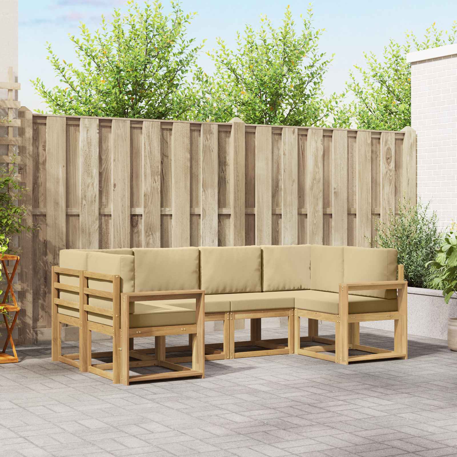 Buiten bankenset met kussen 6 pcs Wit en Beige is nu te koop bij PeponiXL, paradijselijk wonen!