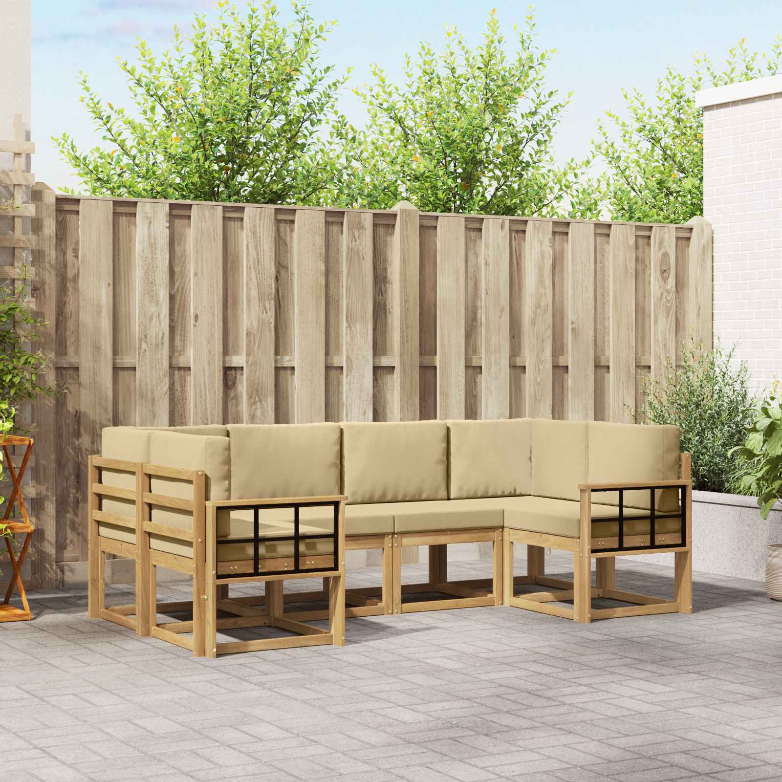 Buiten bankenset met kussen 6 pcs Wit en Beige is nu te koop bij PeponiXL, paradijselijk wonen!