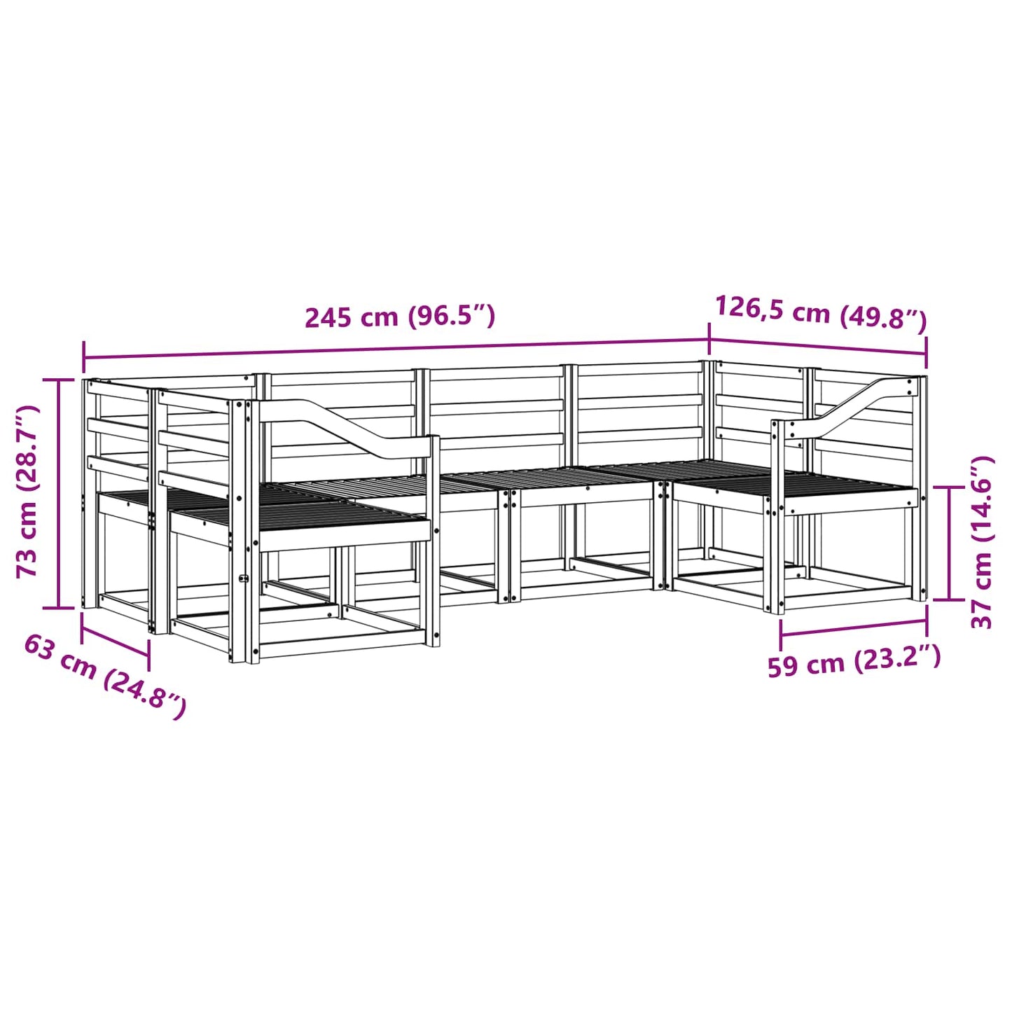 Buiten bankenset 6 pcs Wit Massief Acaciahout