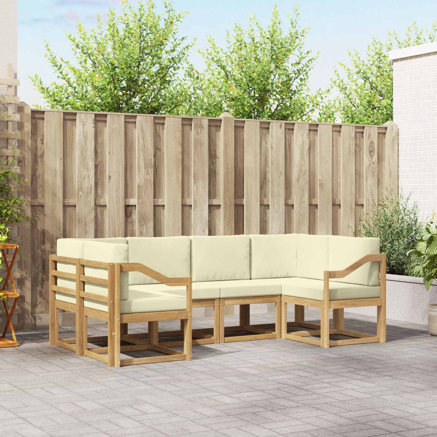Buiten bankenset met kussen 6 pcs Wit en crèmekleurig is nu te koop bij PeponiXL, paradijselijk wonen!