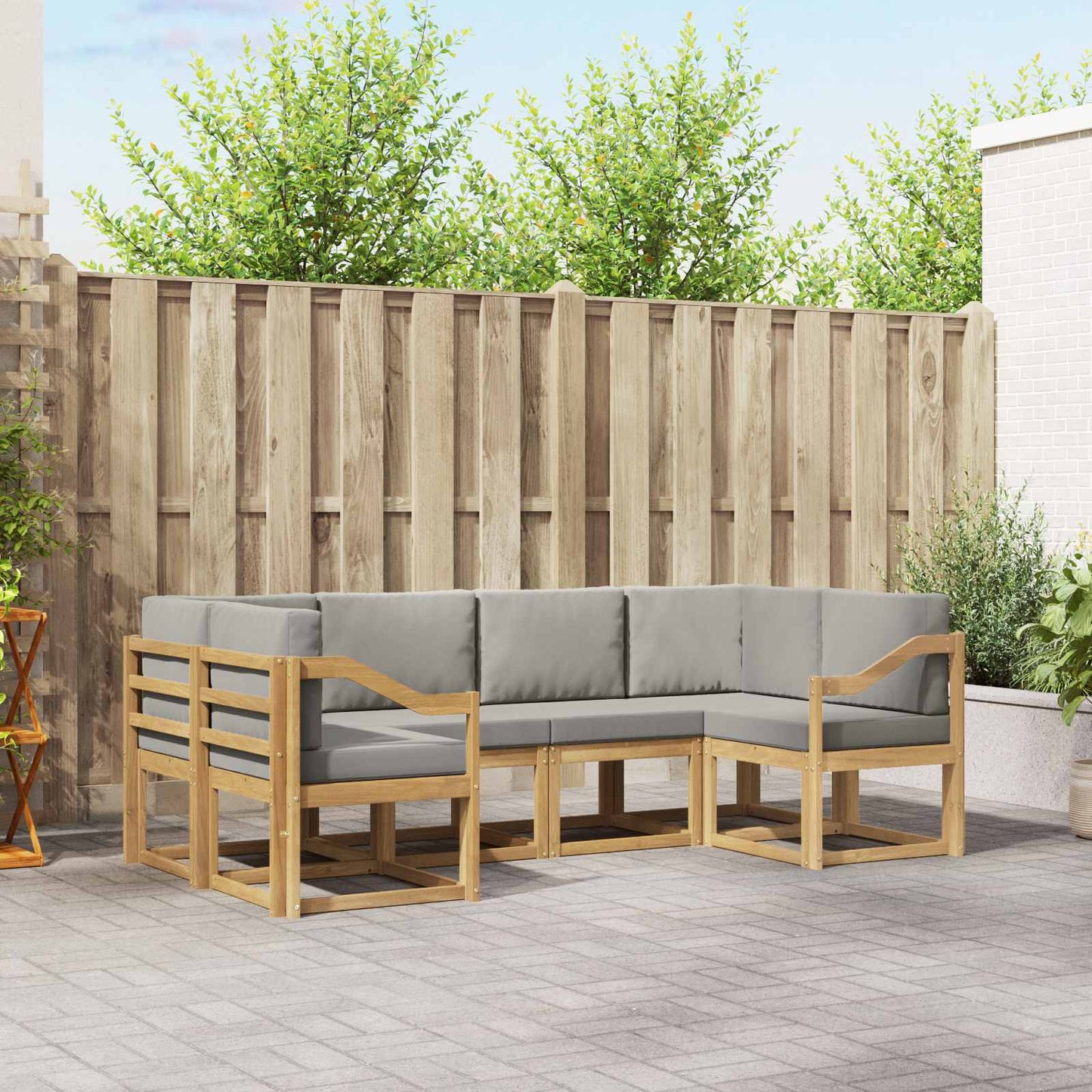 Buiten bankenset met kussen 6 pcs Wit en Lichtgrijs