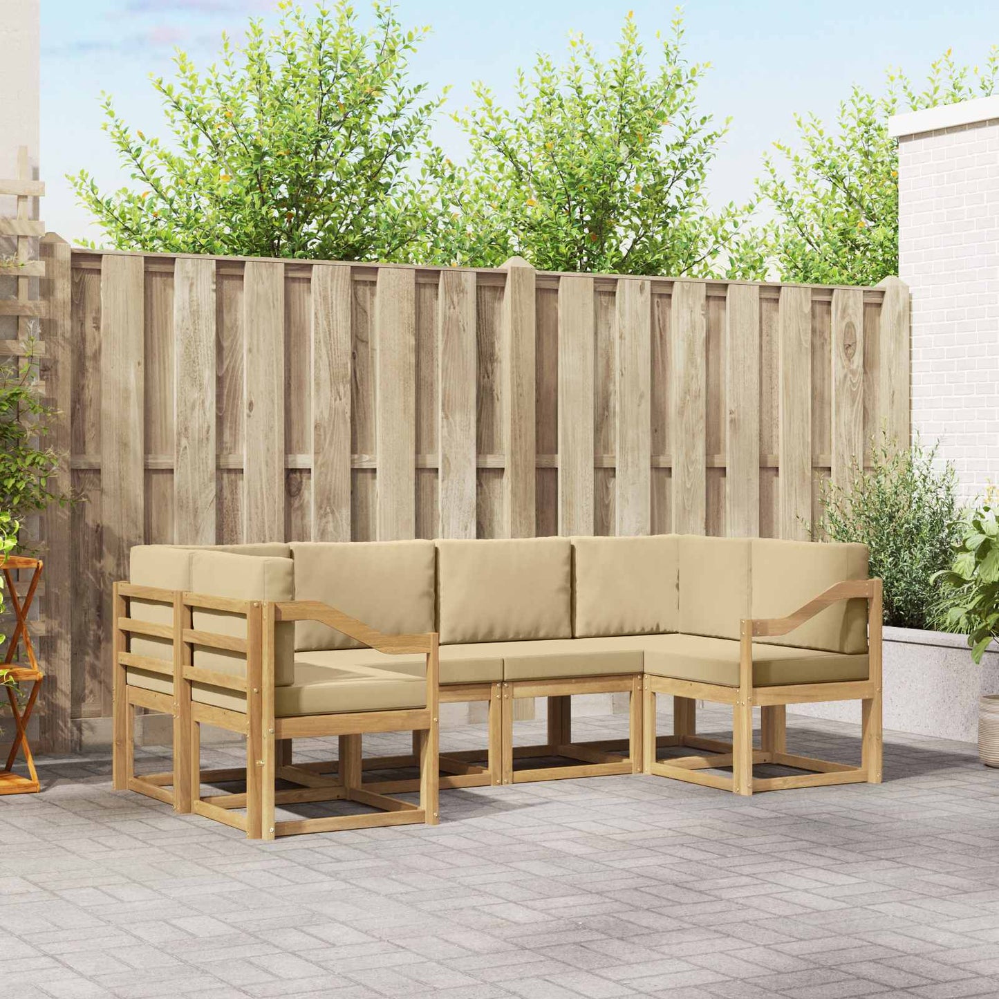 Buiten bankenset met kussen 6 pcs Wit en Beige is nu te koop bij PeponiXL, paradijselijk wonen!