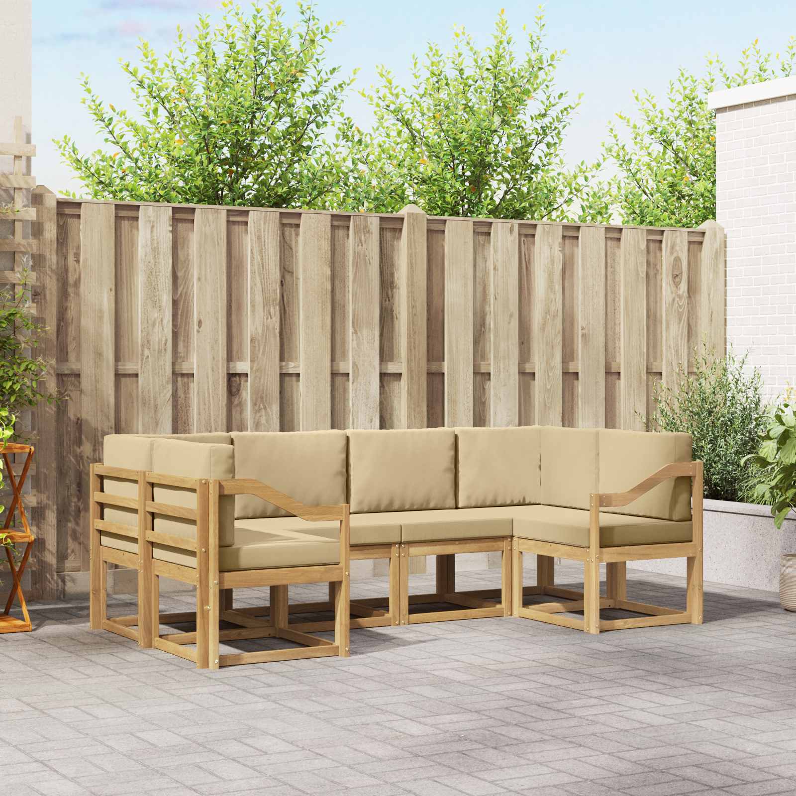 Buiten bankenset met kussen 6 pcs Wit en Beige is nu te koop bij PeponiXL, paradijselijk wonen!