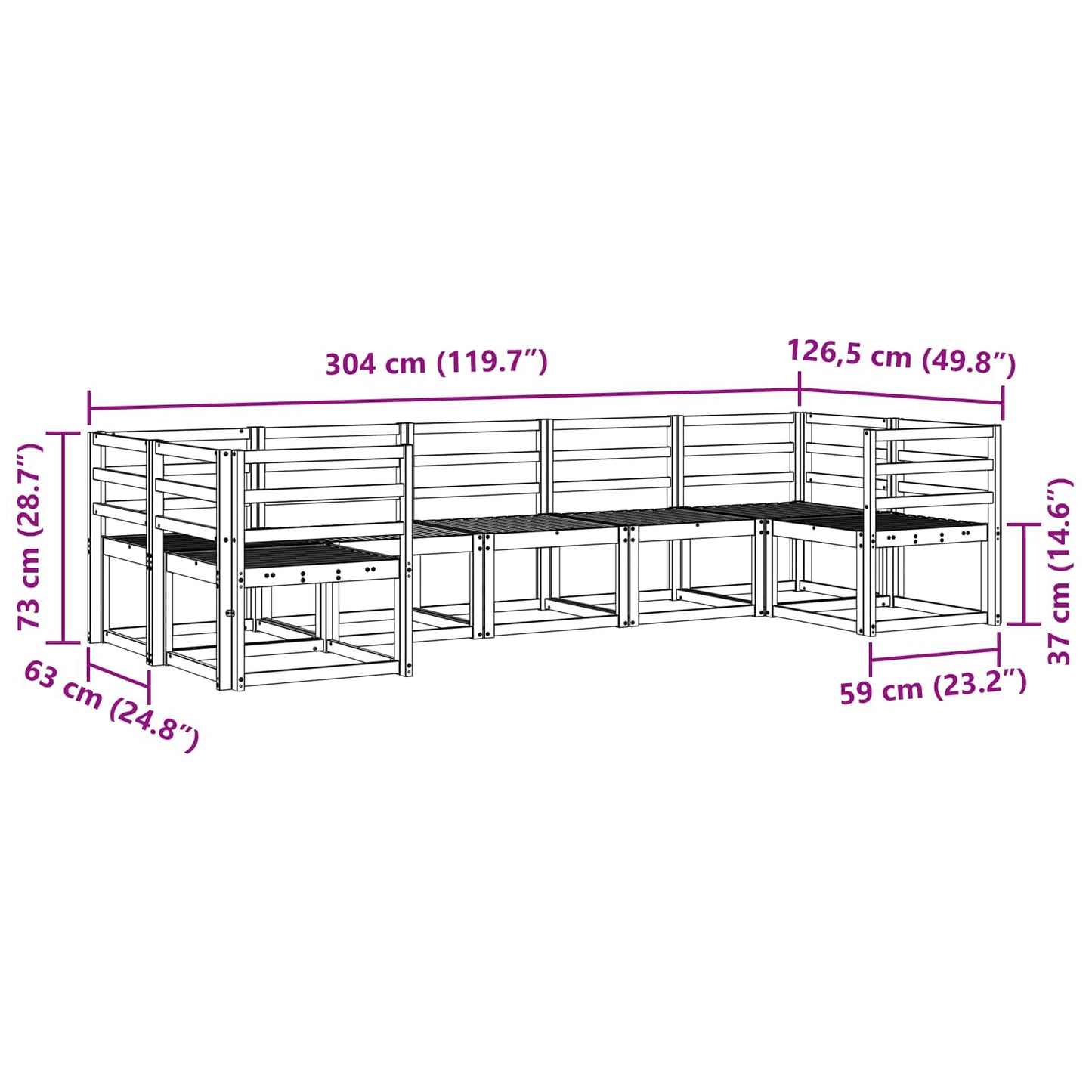 Buiten bankenset 7 pcs Wit Massief Acaciahout