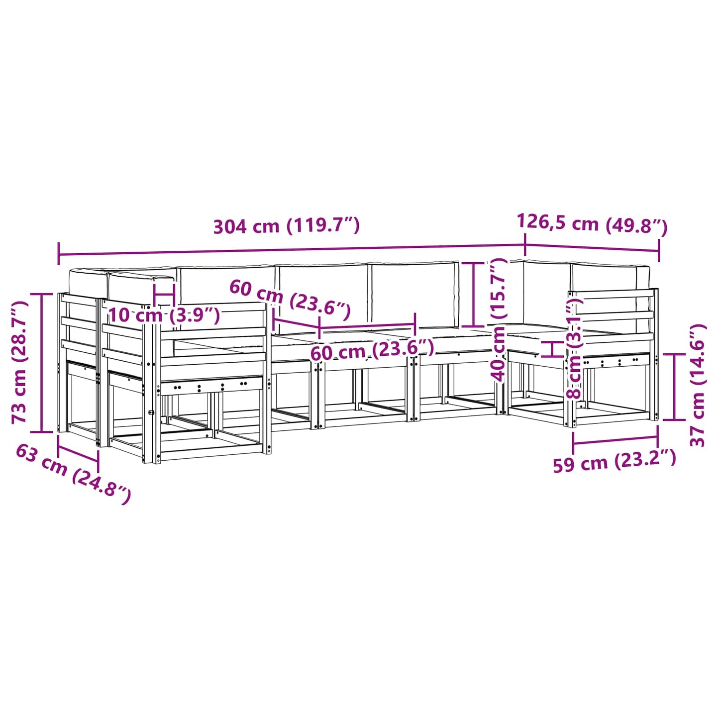 Buiten bankenset met kussen 7 pcs Wit en Lichtgrijs