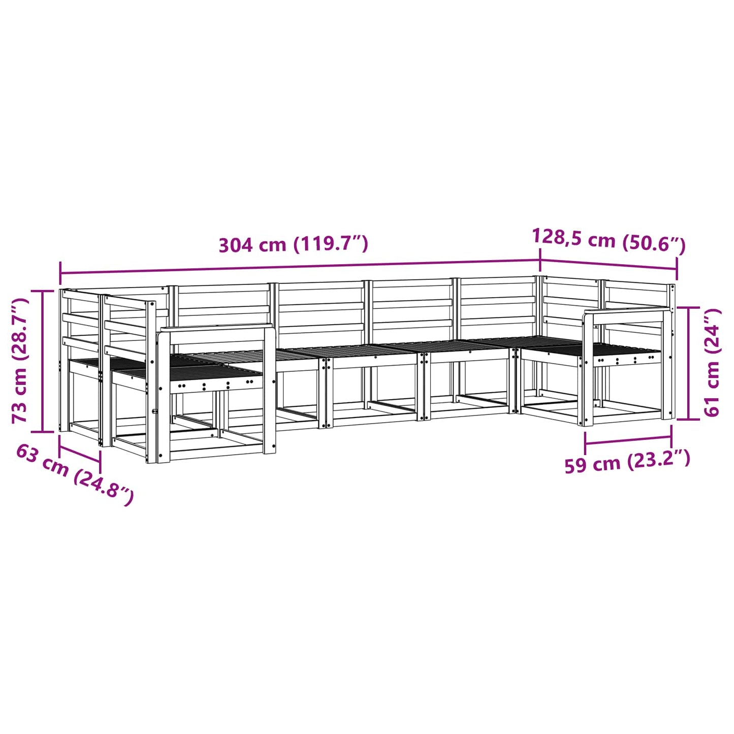 Buiten bankenset 7 pcs Wit Massief Acaciahout