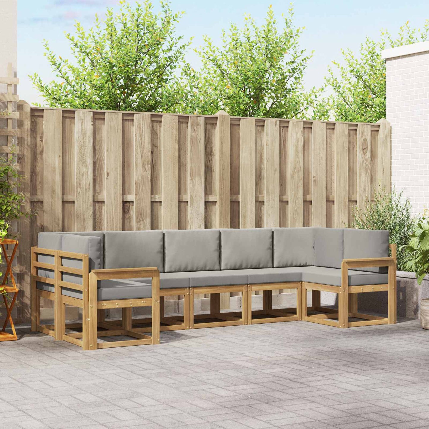 Buiten bankenset met kussen 7 pcs Wit en Lichtgrijs