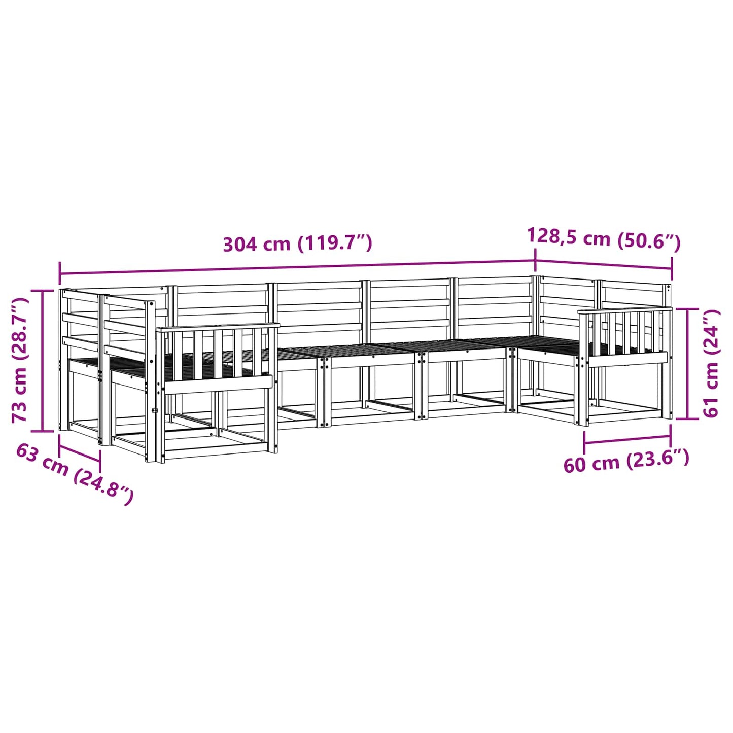 Buiten bankenset 7 pcs Wit Massief Acaciahout