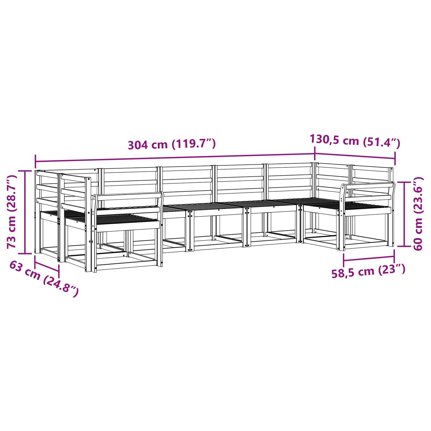 Buiten bankenset 7 pcs Wit Massief Acaciahout