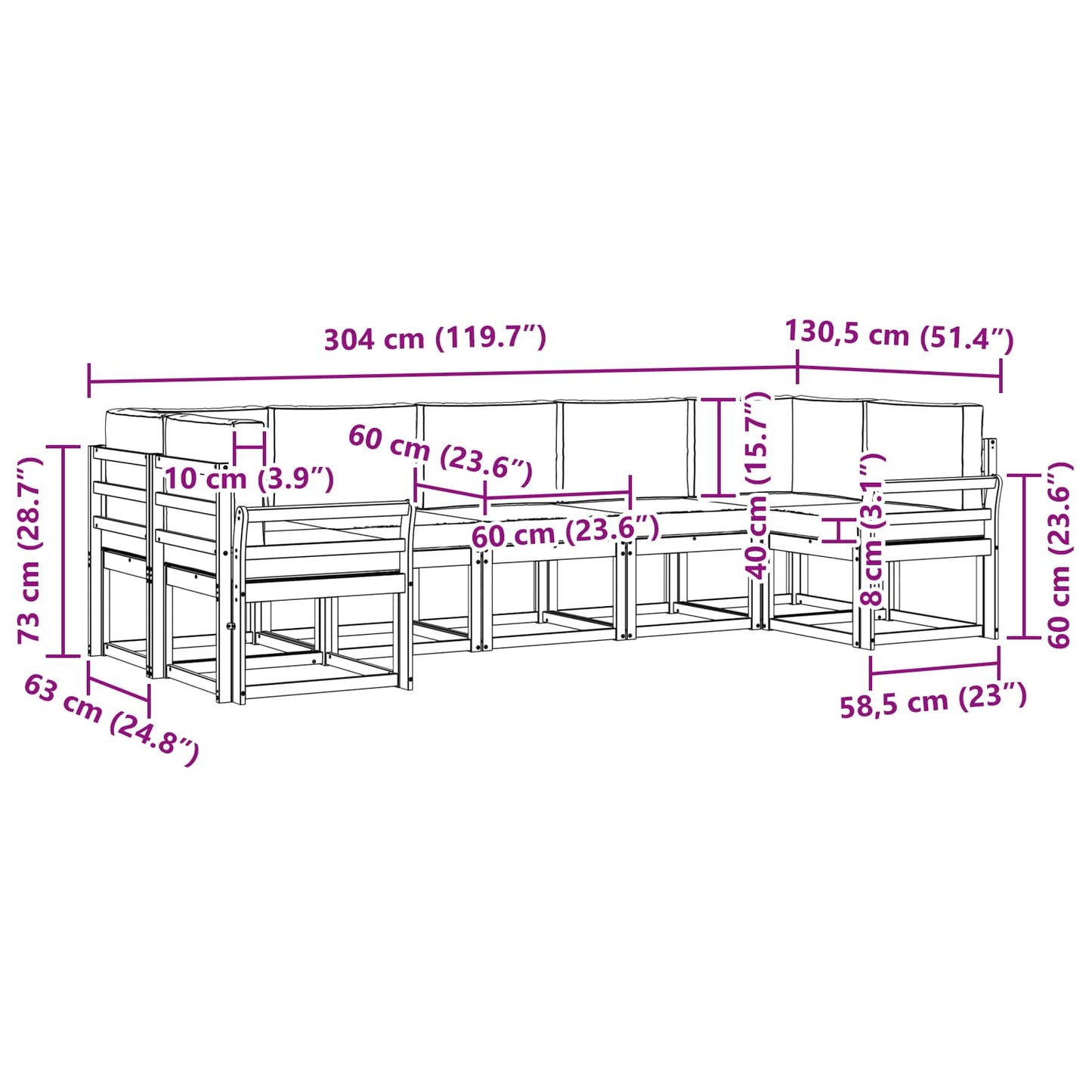 Buiten bankenset met kussen 7 pcs Wit en Lichtgrijs