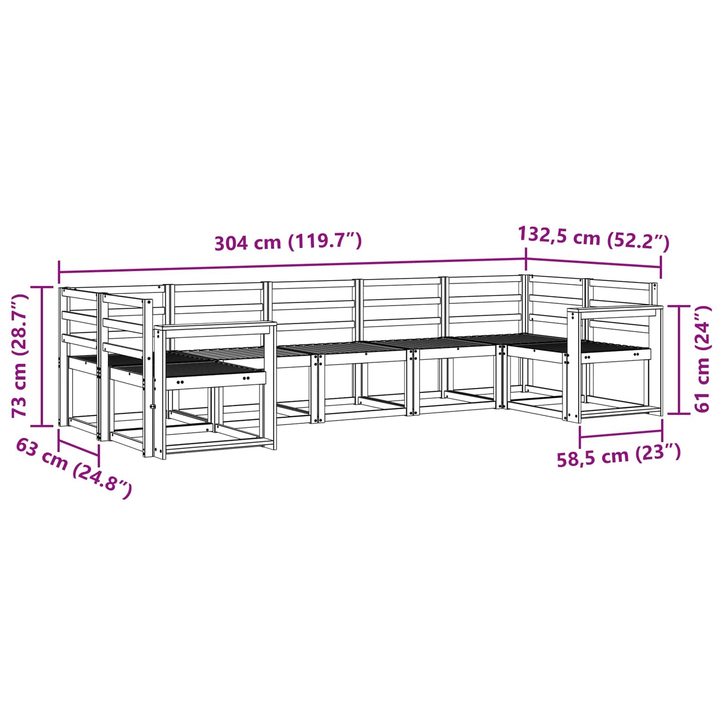 Buiten bankenset 7 pcs Wit Massief Acaciahout